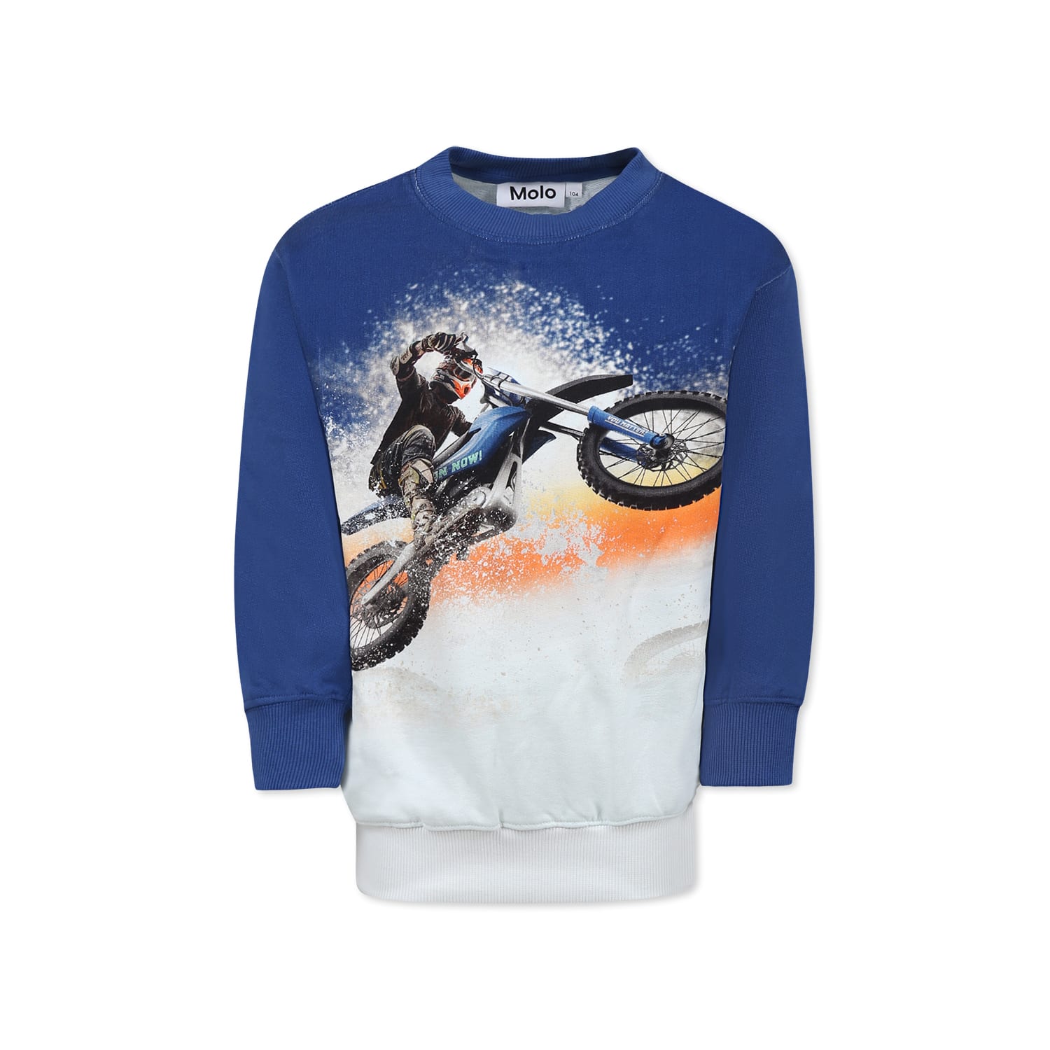 Molo Blue Sweatshirt For Boy With Motorcycle In Blue