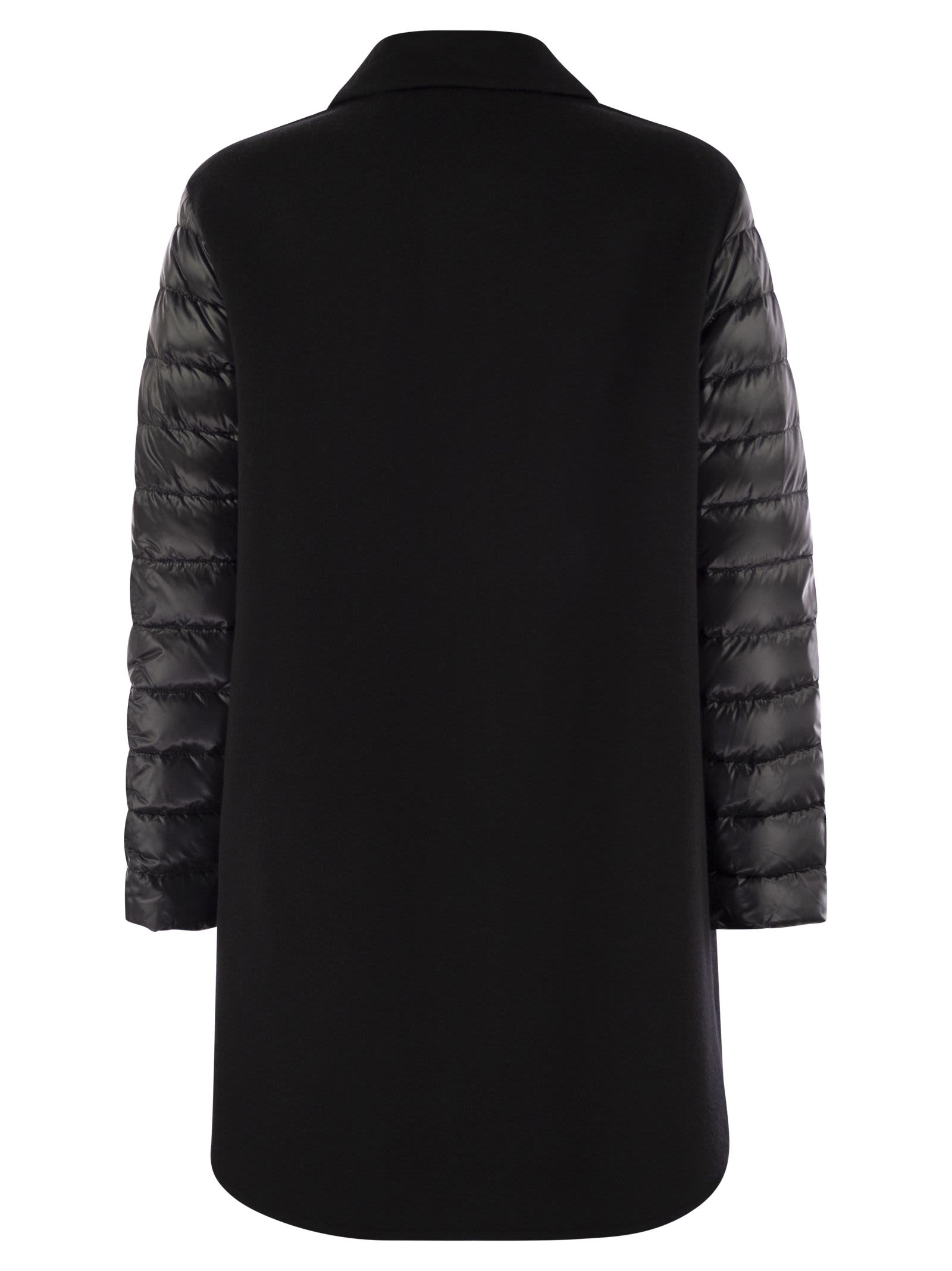 Shop Herno Coat With Down Sleeves In Black