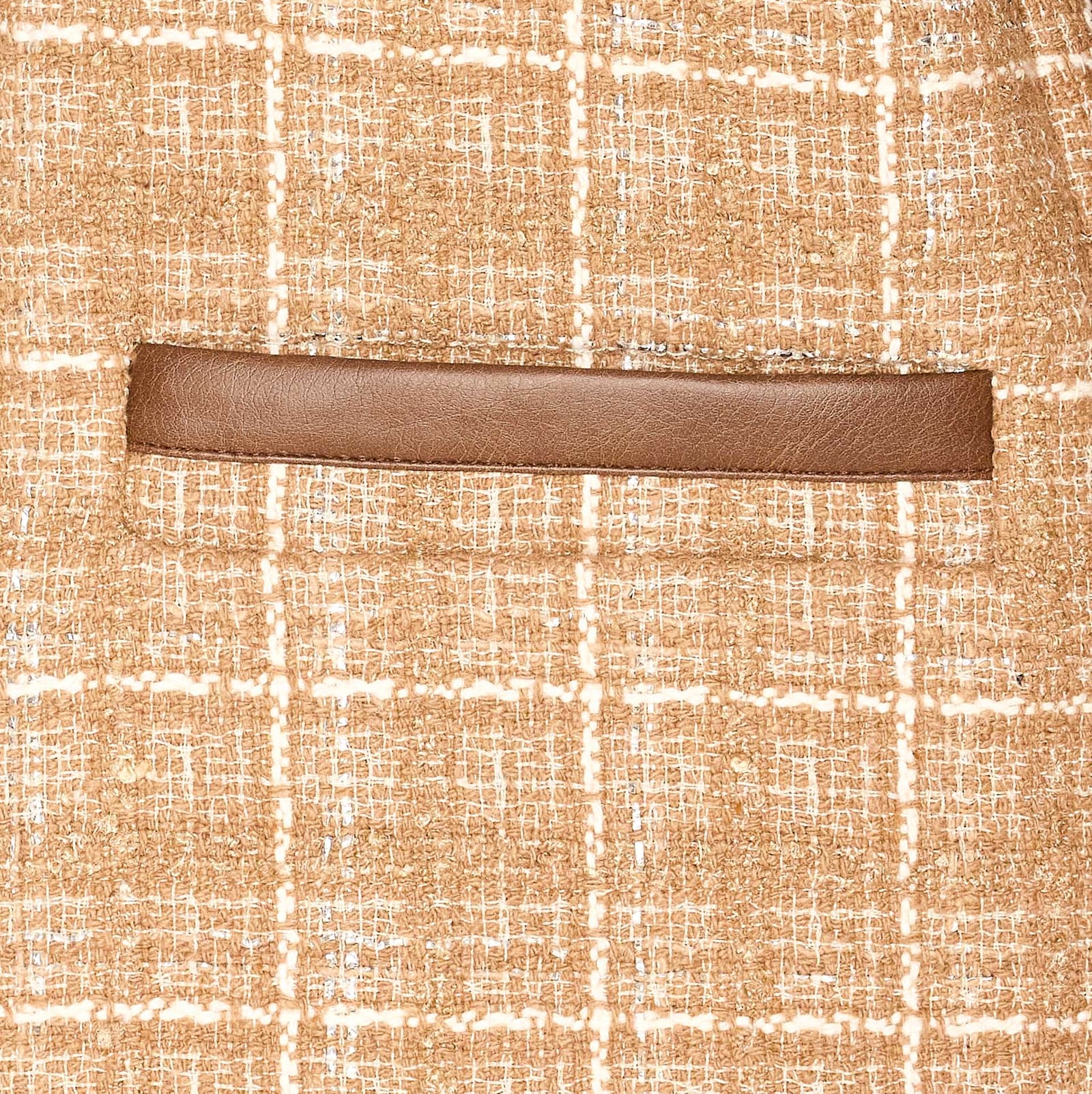 Pinko Small Open Jacket In Tweed And Imitation Leather In Beige