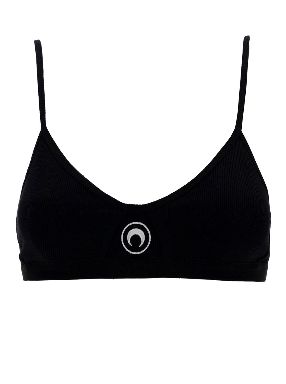 Shop Marine Serre Black Top With Crescent Moon Embroidery In Ribbed Cotton Woman