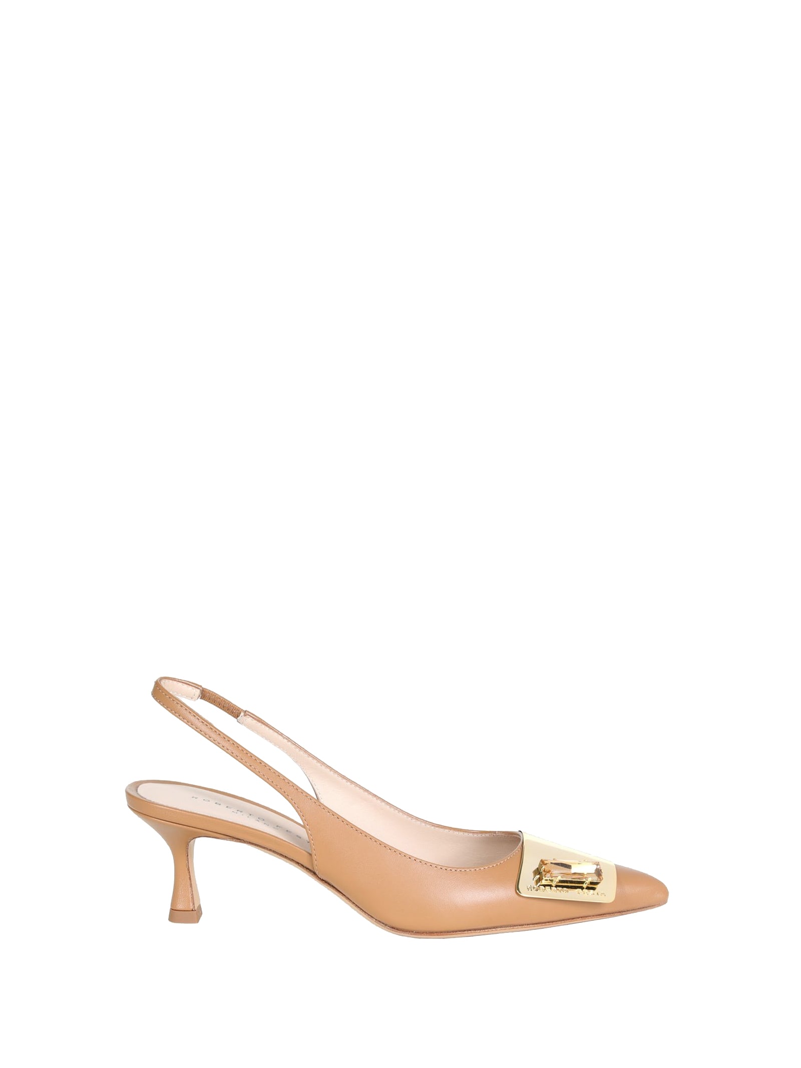 Roberto Festa Chanel Slingback In Softy Camel With Plaque Accessory