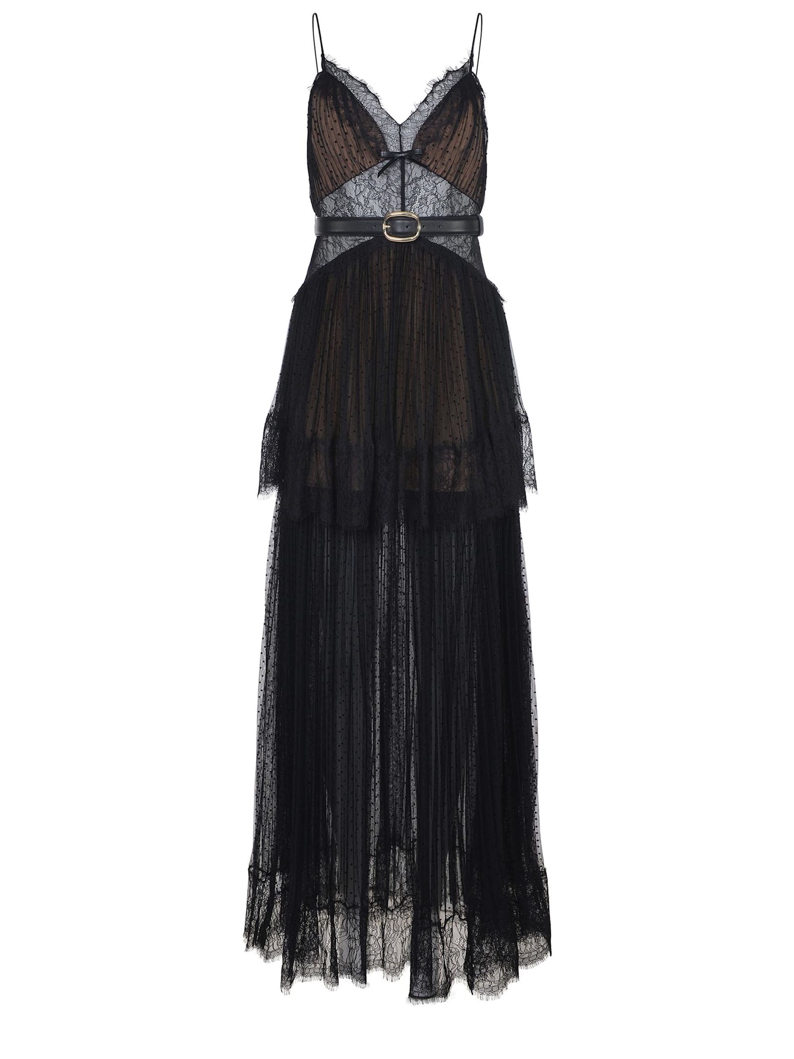 Self-portrait Sheer Tiered Lace-trimmed Maxi Dress In Black