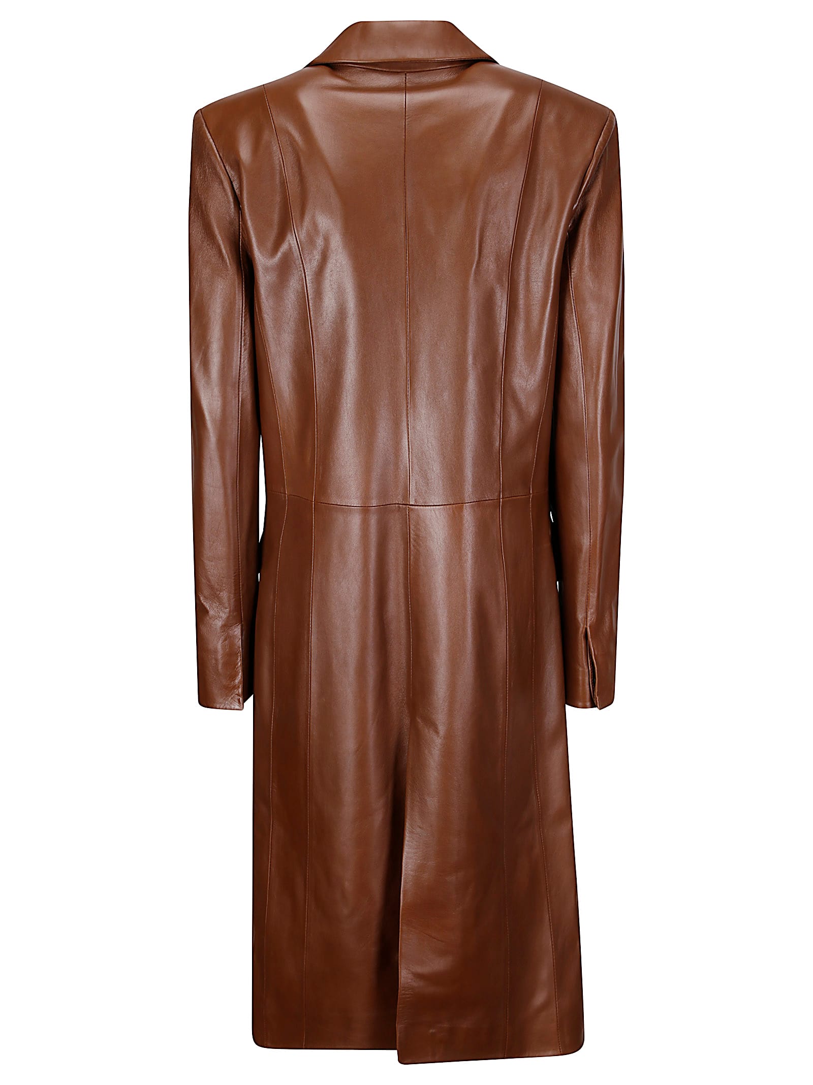 Desa 1972 Leather Redingote Coat In Brown