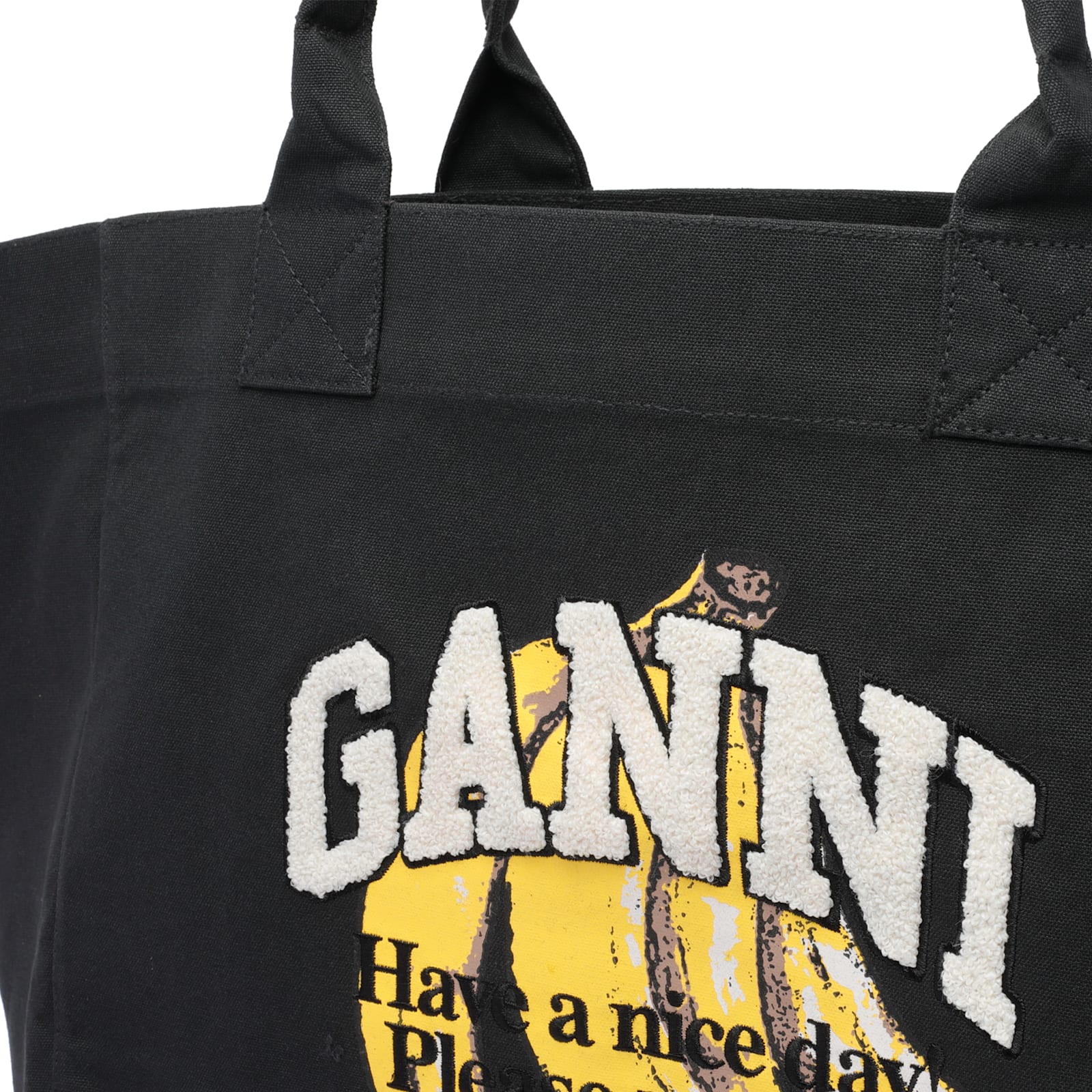 Ganni Banana Print Xxl Tote Bag In Black