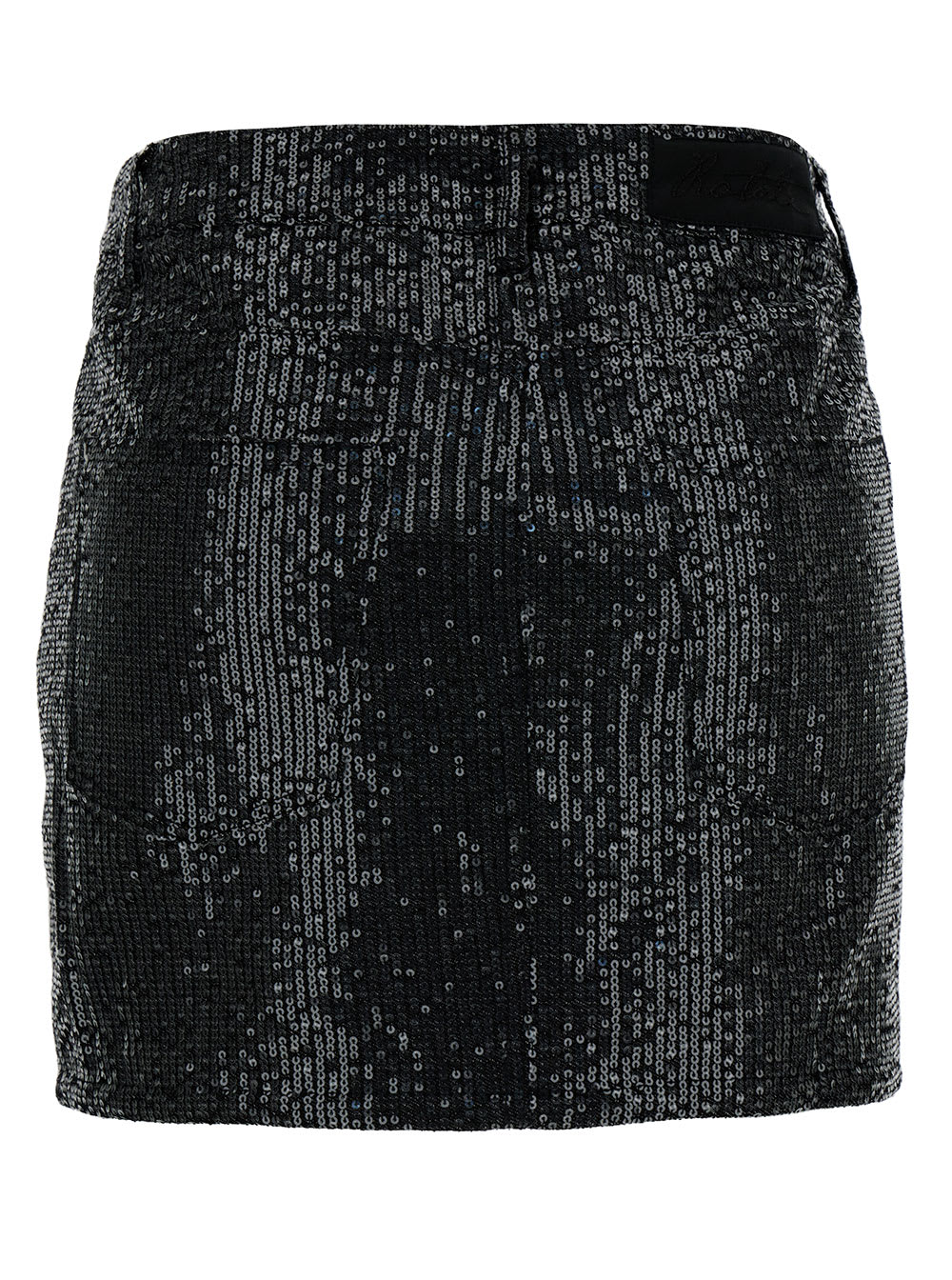 Black Mini-skirt With All-over Paillettes And Logo Patch In Cotton Woman