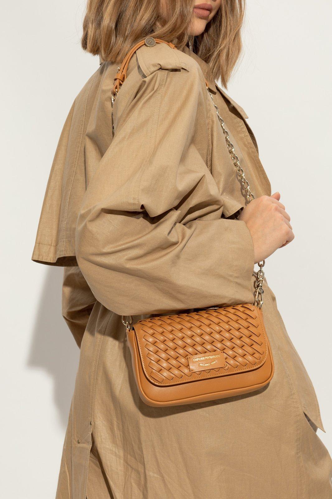 Emporio Armani Shoulder Bag With Decorative Weave In Caramello