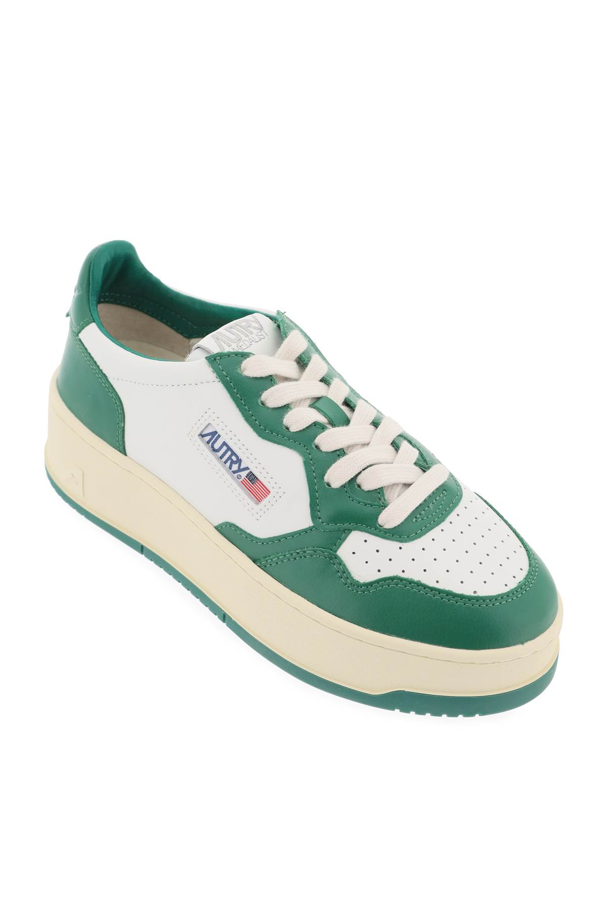 Shop Autry Medalist Low Sneakers In White Green (white)