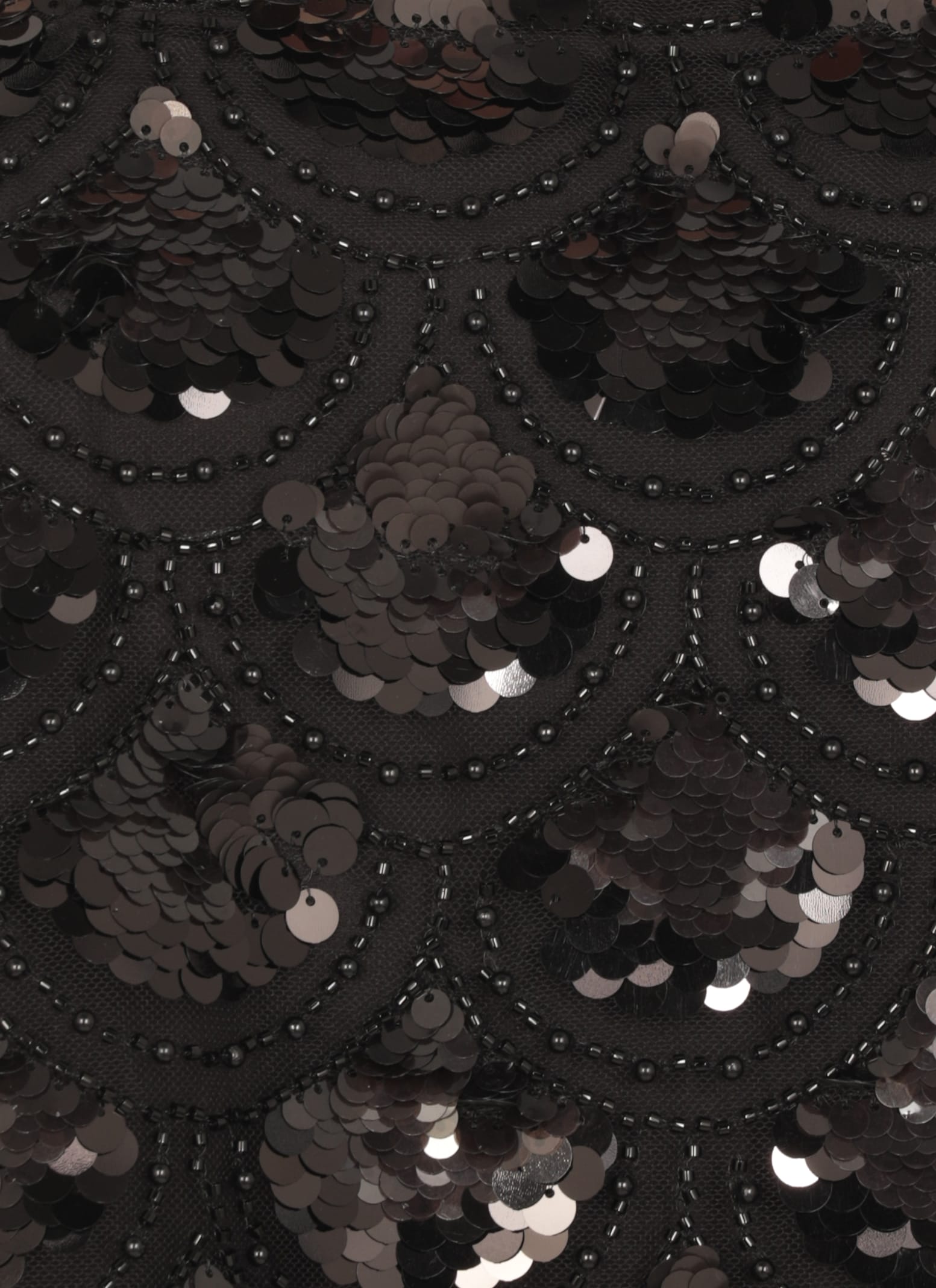 Rotate Birger Christensen Rotate Black Crop Top With Scalloped Sequin Embellishment