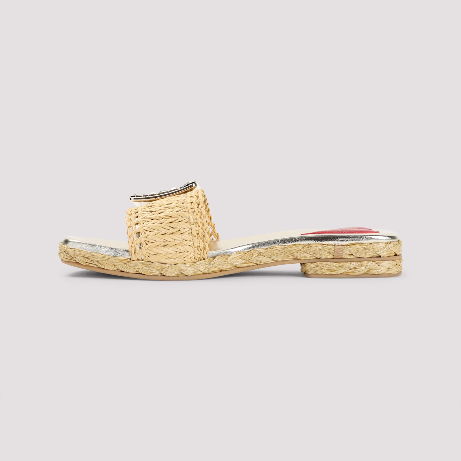 Roger Vivier Crystal Buckle Braided Raffia Espadrilles In Crema Chiaro