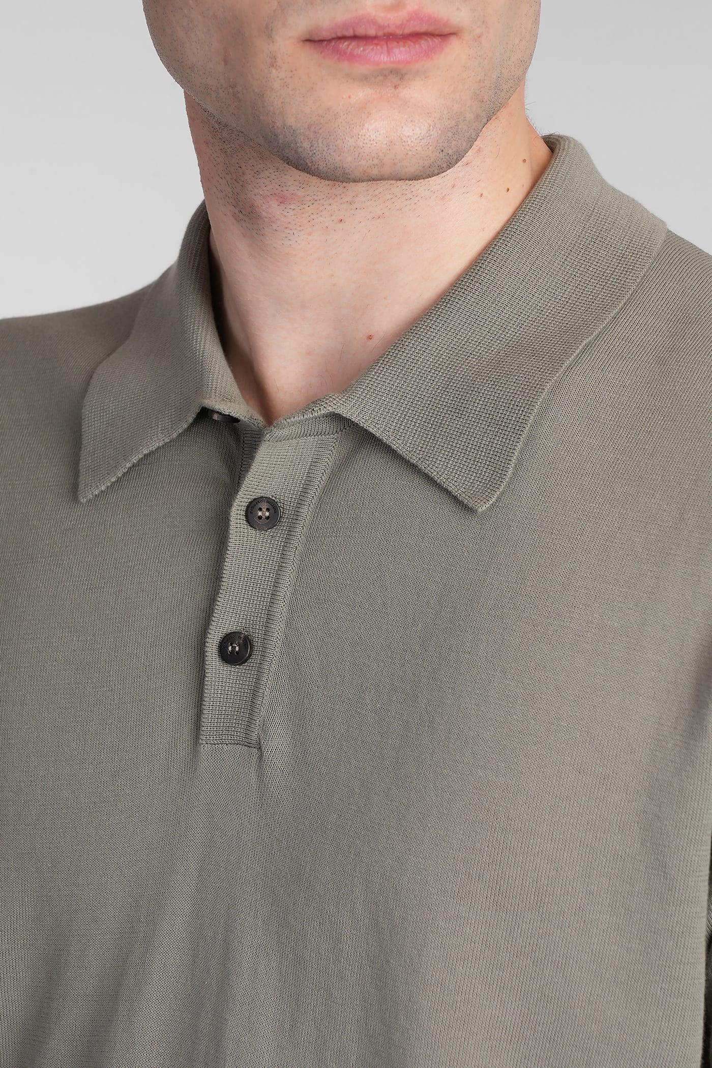 Roberto Collina Military Green Polo Shirt With Buttoned Collar In Green