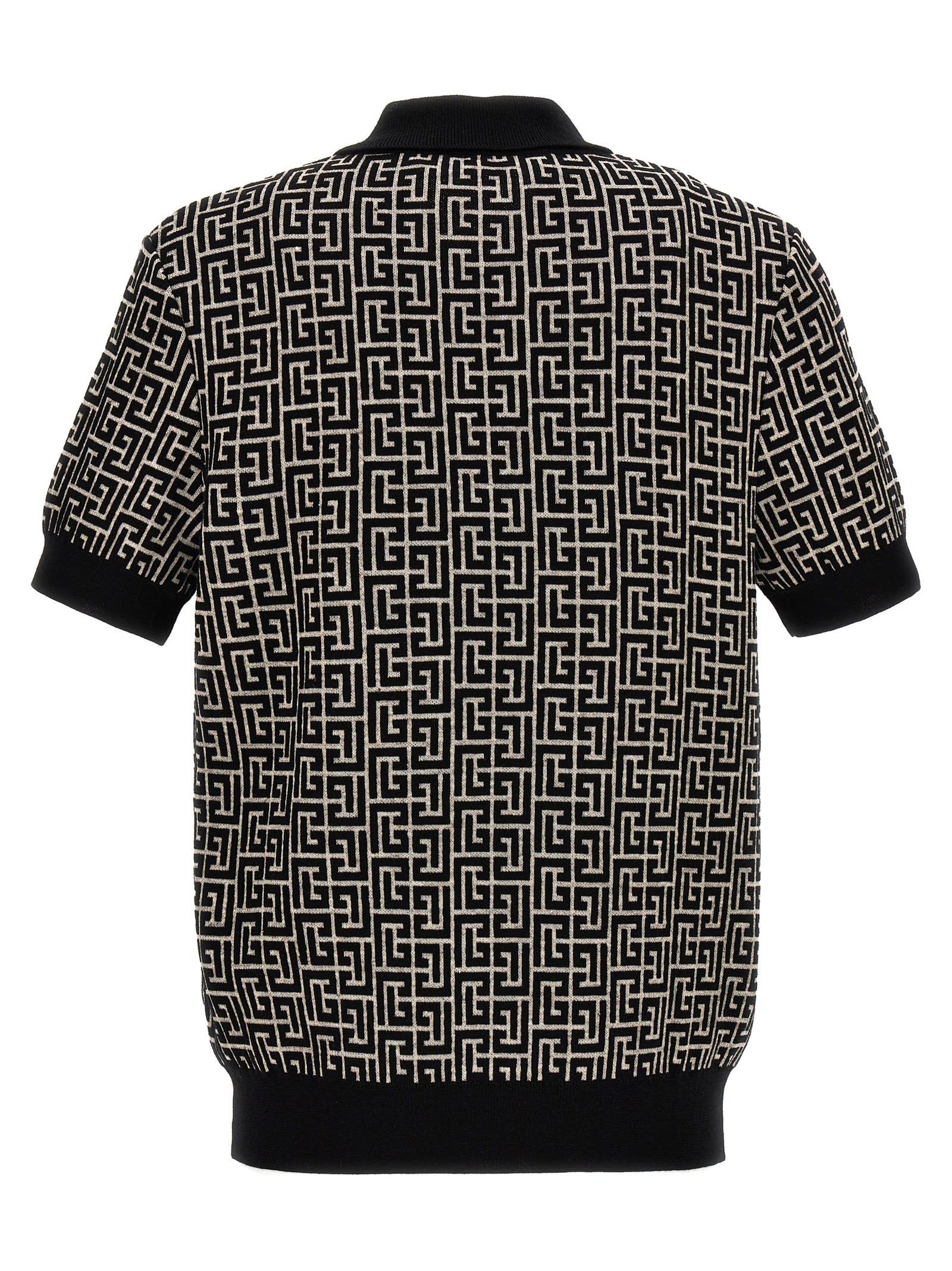Shop Balmain Monogram Polo Shirt In White/black