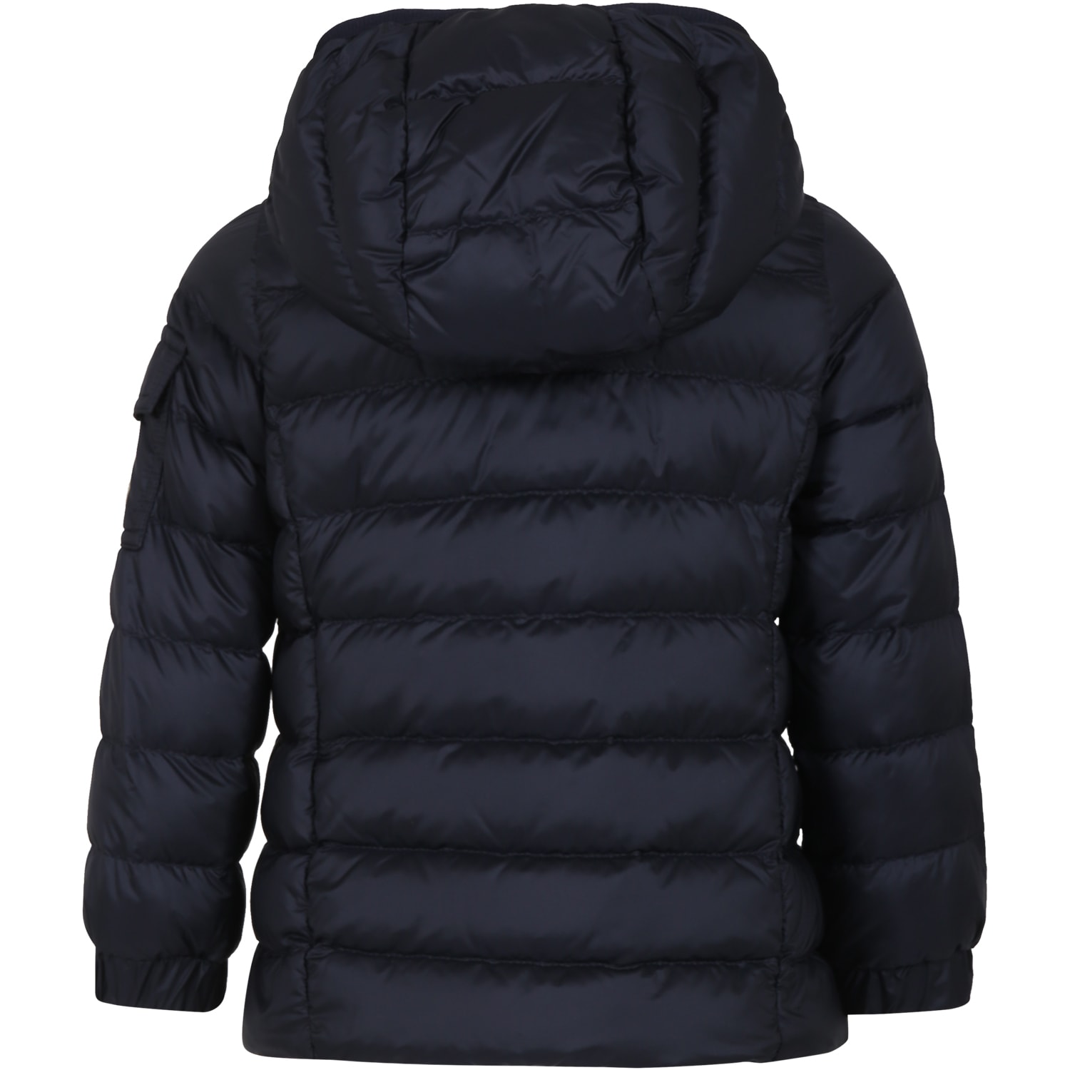 Shop Moncler Down Jacket With Hood For Girl In Blue
