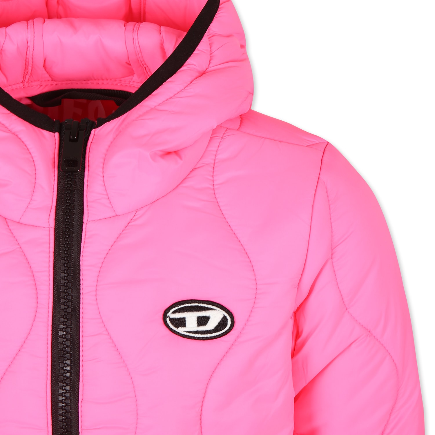 Shop Diesel Pink Down Jacket For Girl With Logo