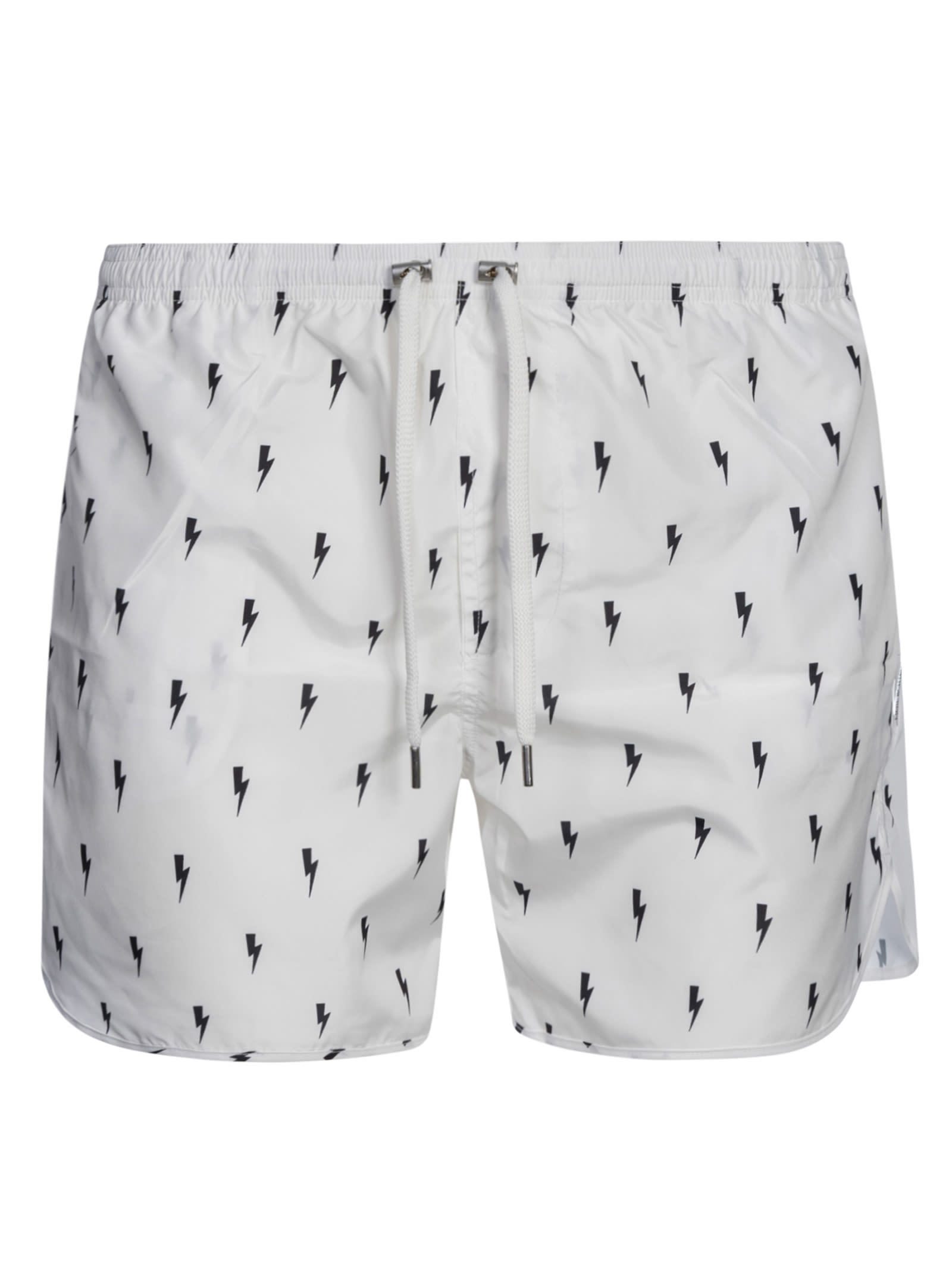 Shop Neil Barrett Thunderbolt Swim Shorts In White/black