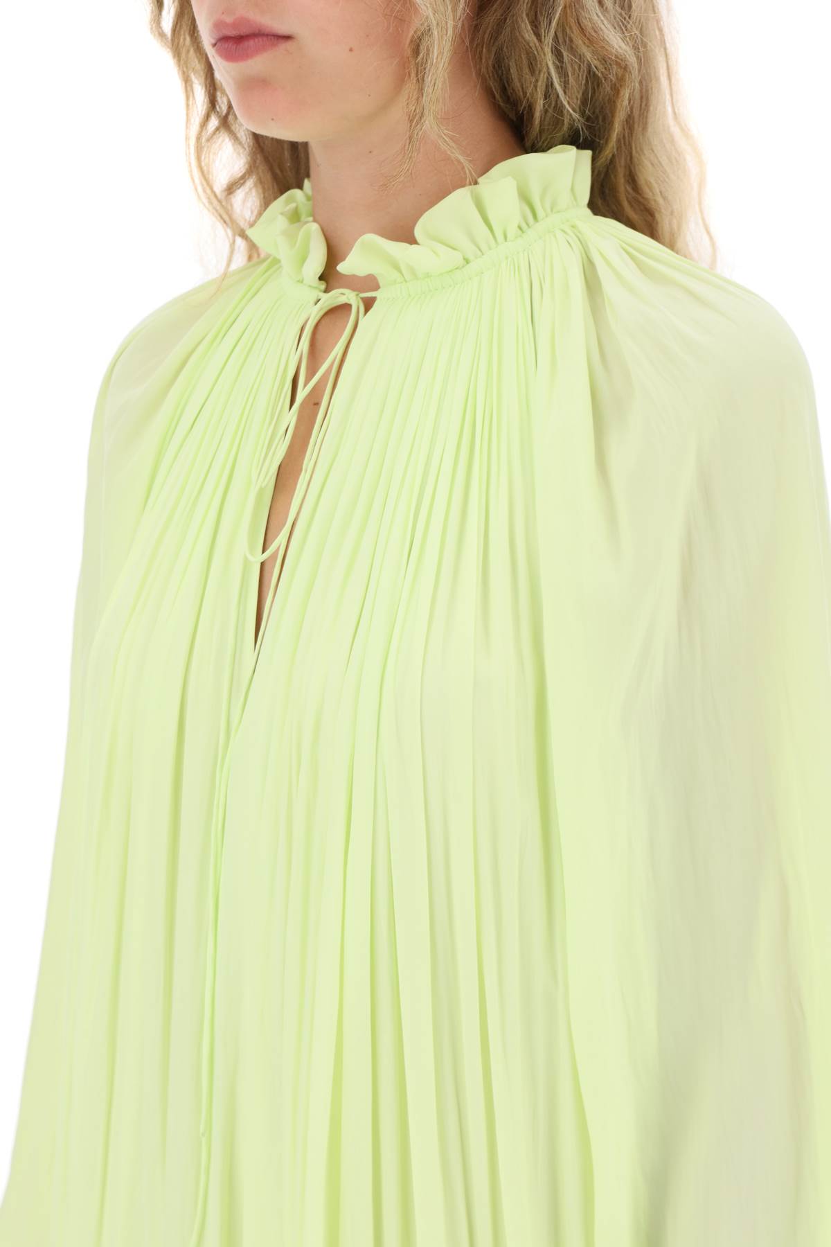 Shop Lanvin Short Ruffled Dress In Charmeuse In Lemon (green)