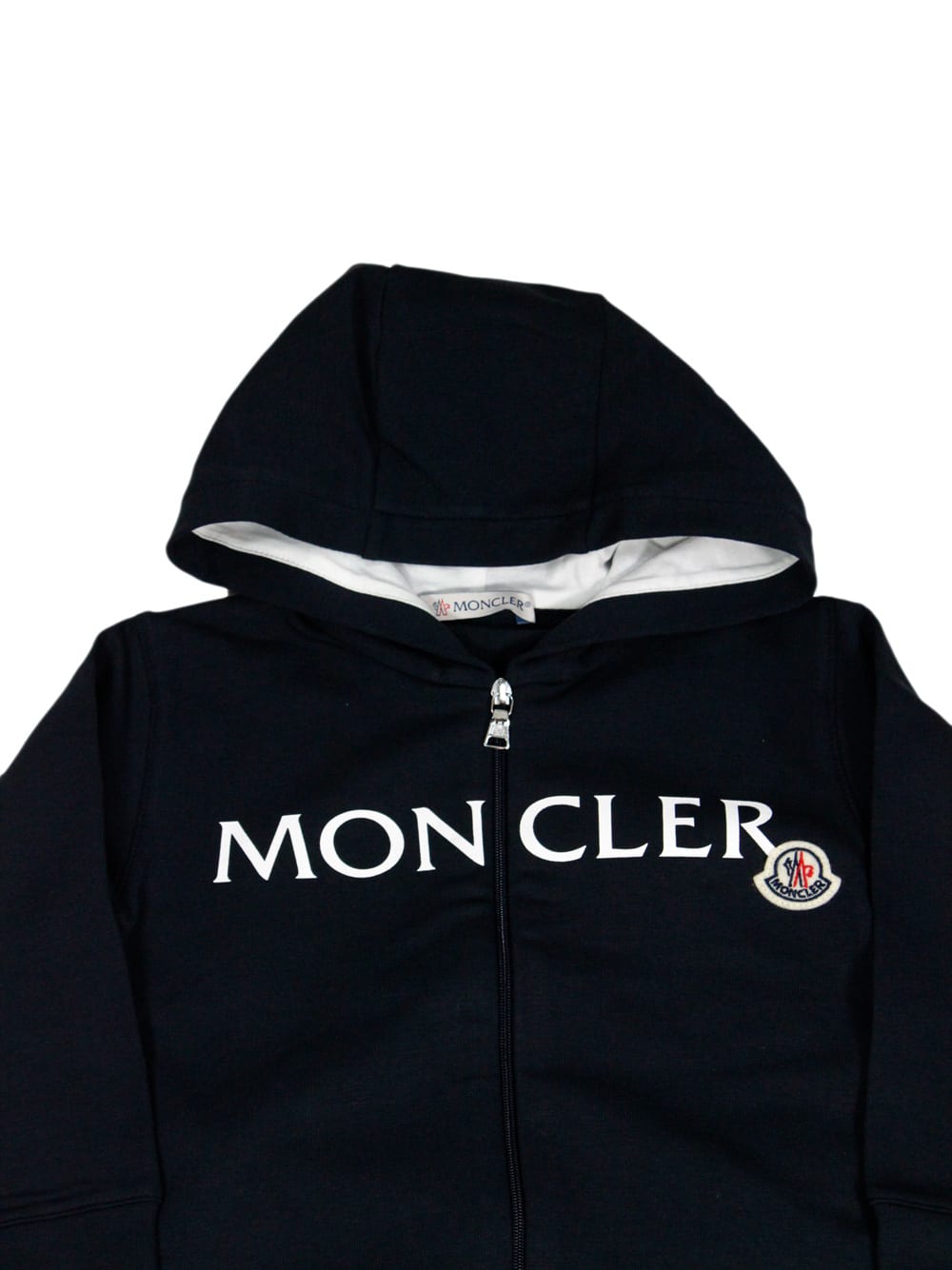 Shop Moncler Complete With Zip-up Sweatshirt With Long-sleeved Hood In Fine Cotton And Trousers With Elastic Wais In Blu