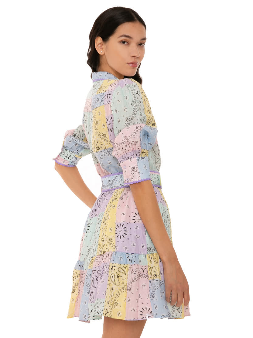 Shop Mc2 Saint Barth Multicolor Bandanna Linen Short Dress Daisy