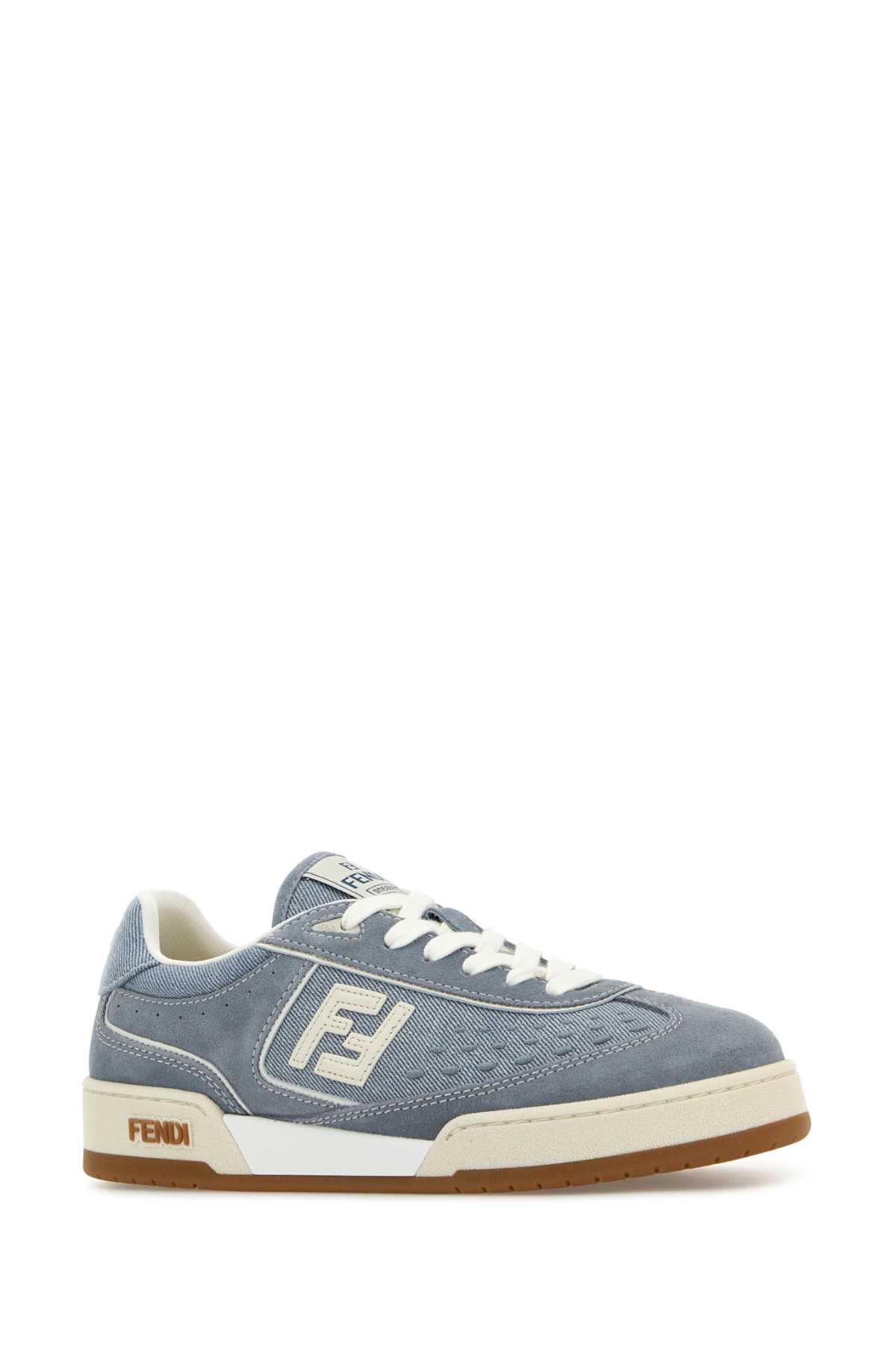 Shop Fendi Light Blue Denim And Suede Match Sneakers In Lightblue