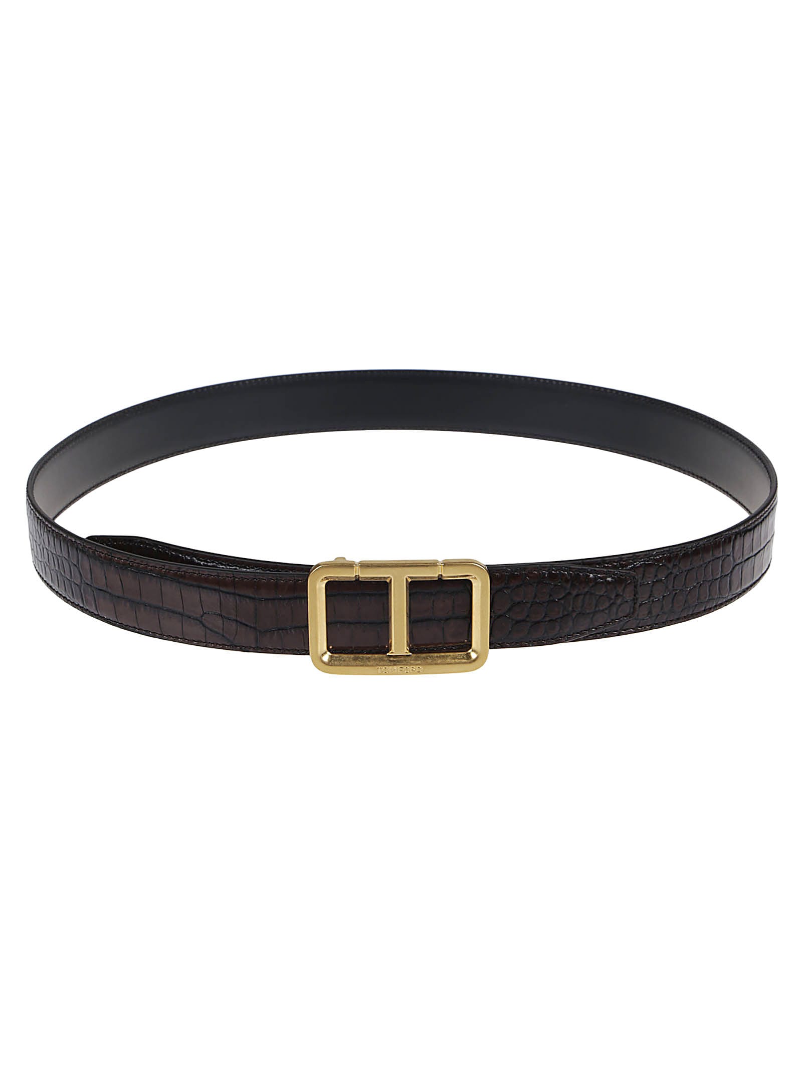 Tom Ford Scored T Crocodile-embossed Belt In Dark Brown | ModeSens