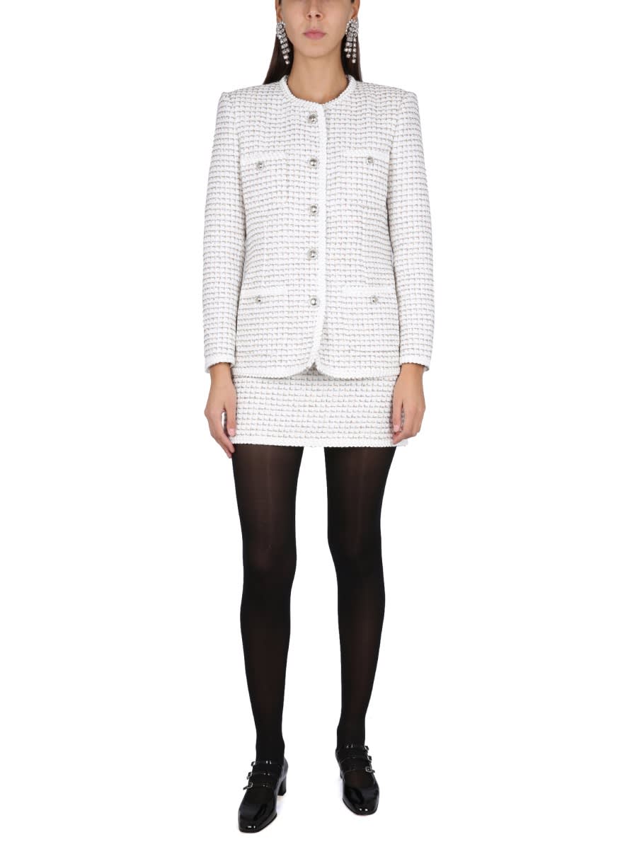 Alessandra Rich Lurex Cotton-blend Tweed Blazer In White