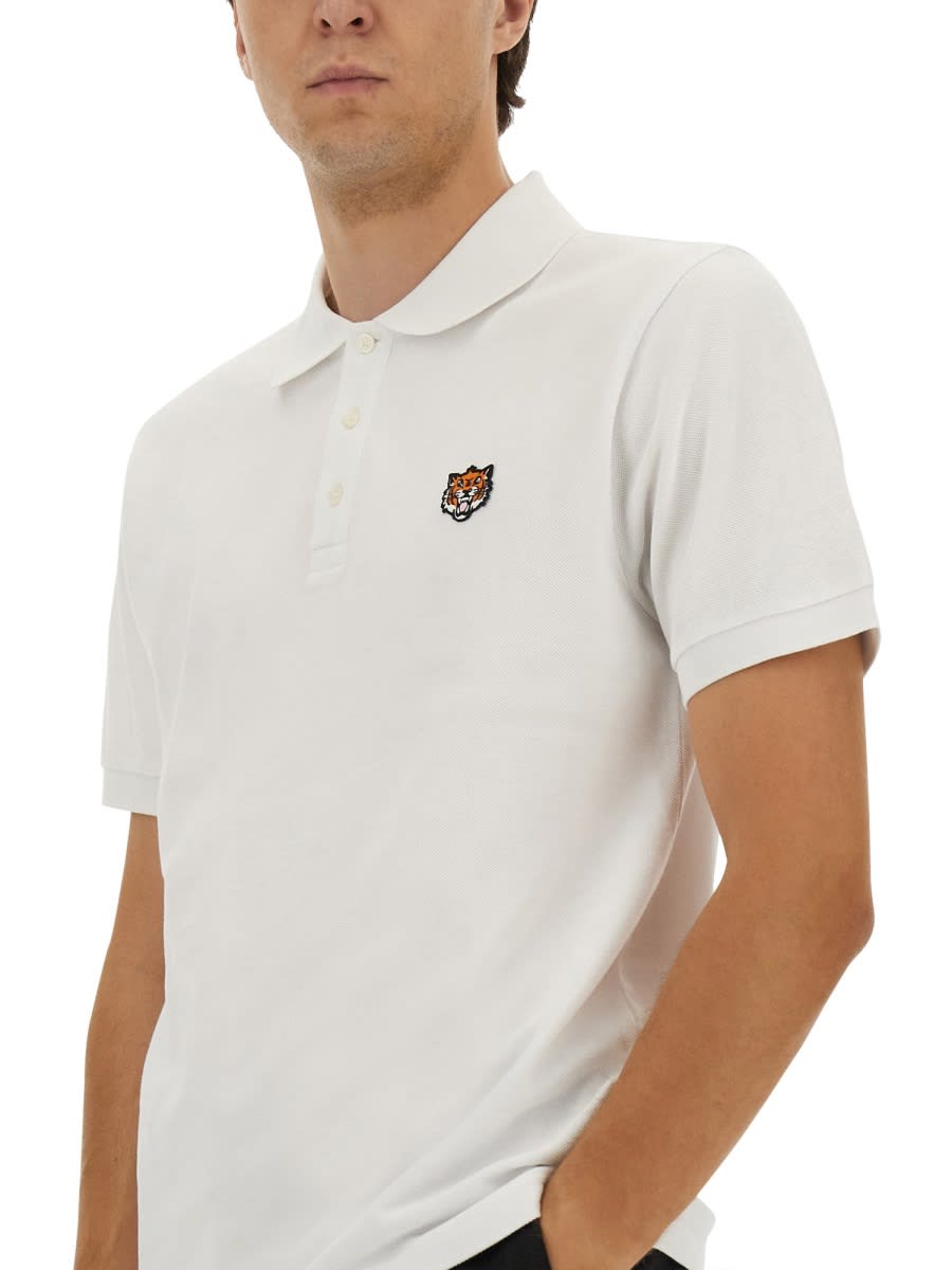 Kenzo Polo Shirt With Happy Tiger Embroidery In White