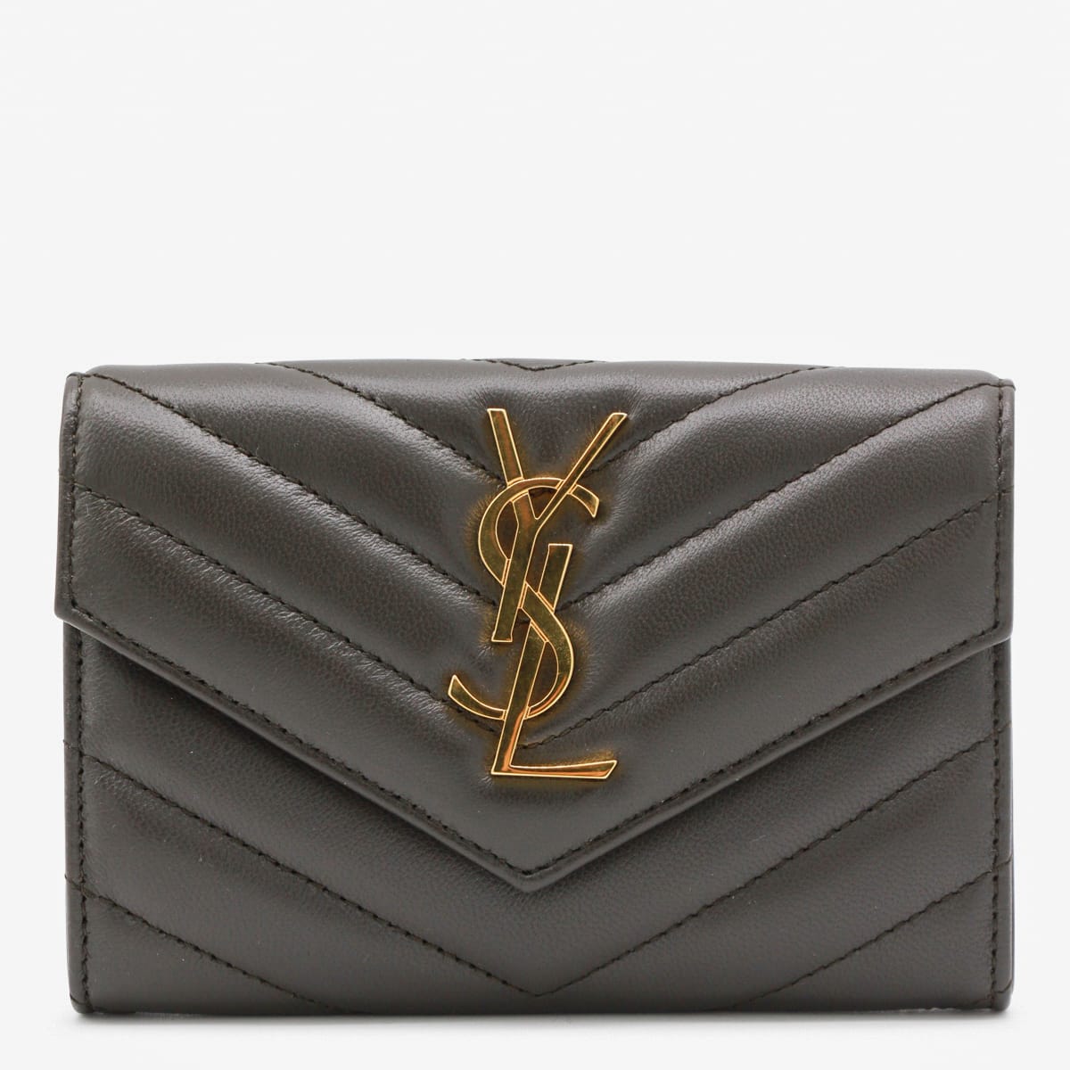 Saint Laurent Dark Grey Leather Cassandre Wallet