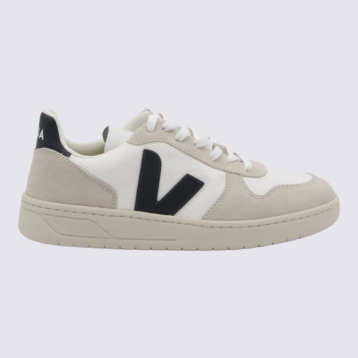 White Faux Leather V-10 Sneakers