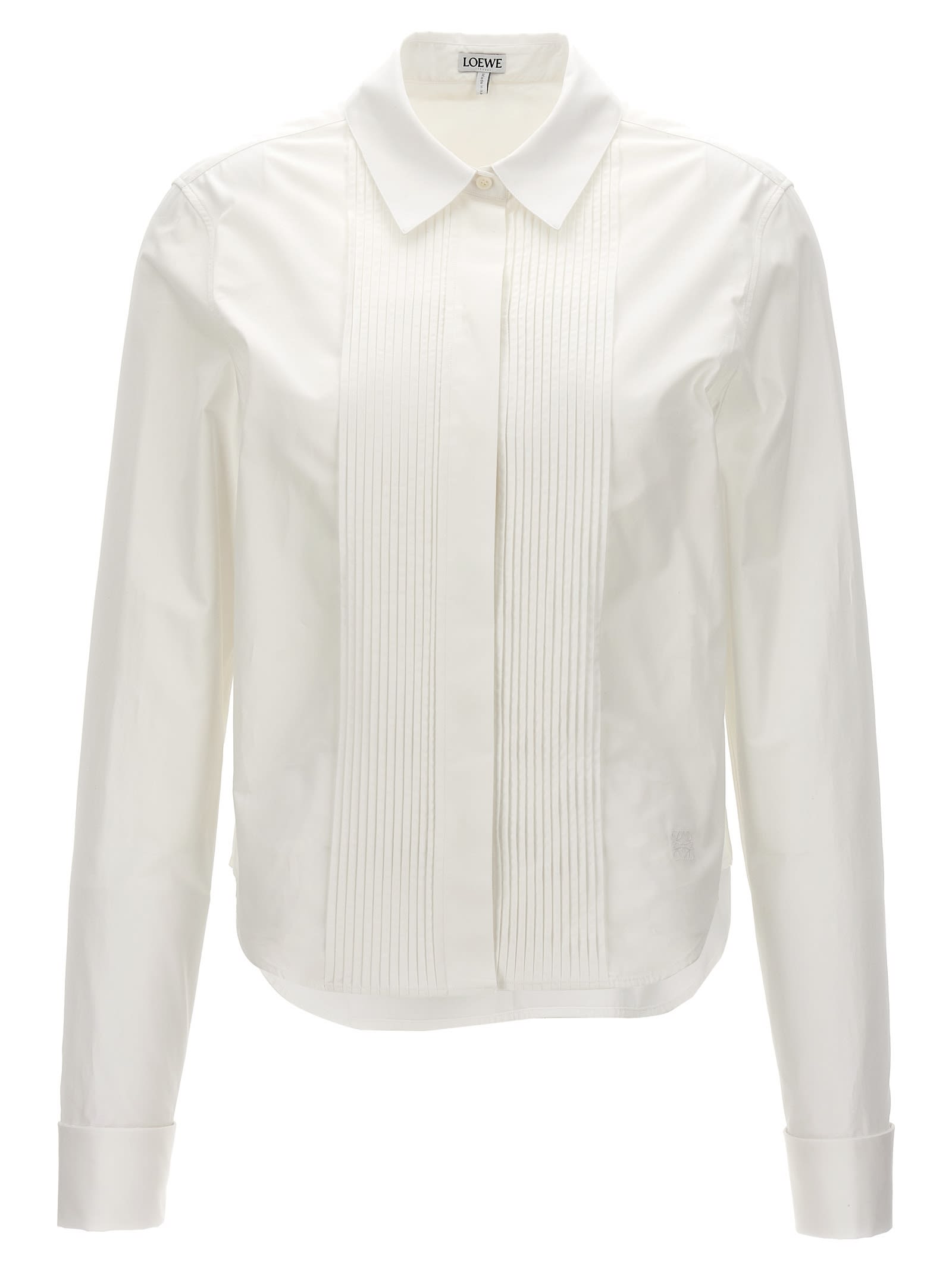 Shop Loewe Pleated Plastron Shirt In White