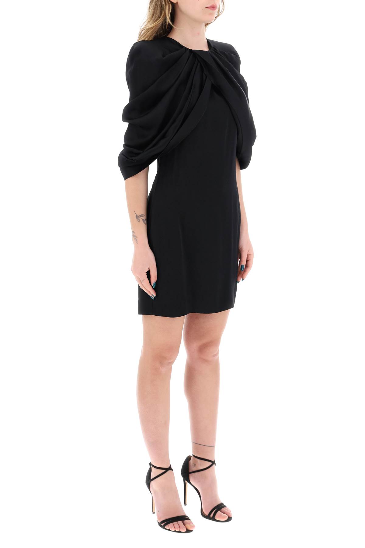 Shop Stella Mccartney Mini Dress With Petal Sleeves In Black (black)