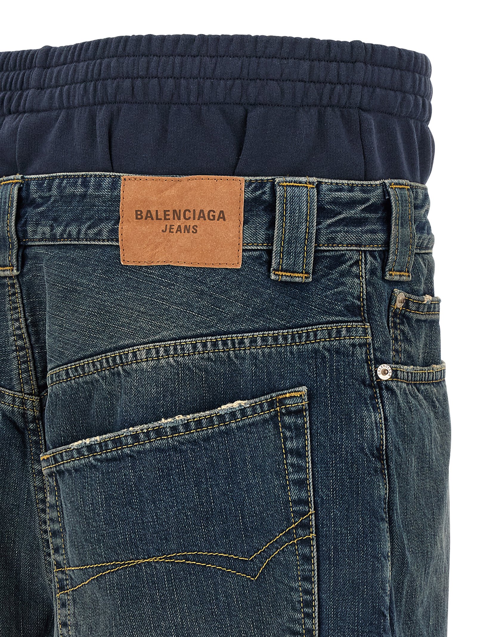 Balenciaga Denim Insert Joggers With Back Pocket In Blue