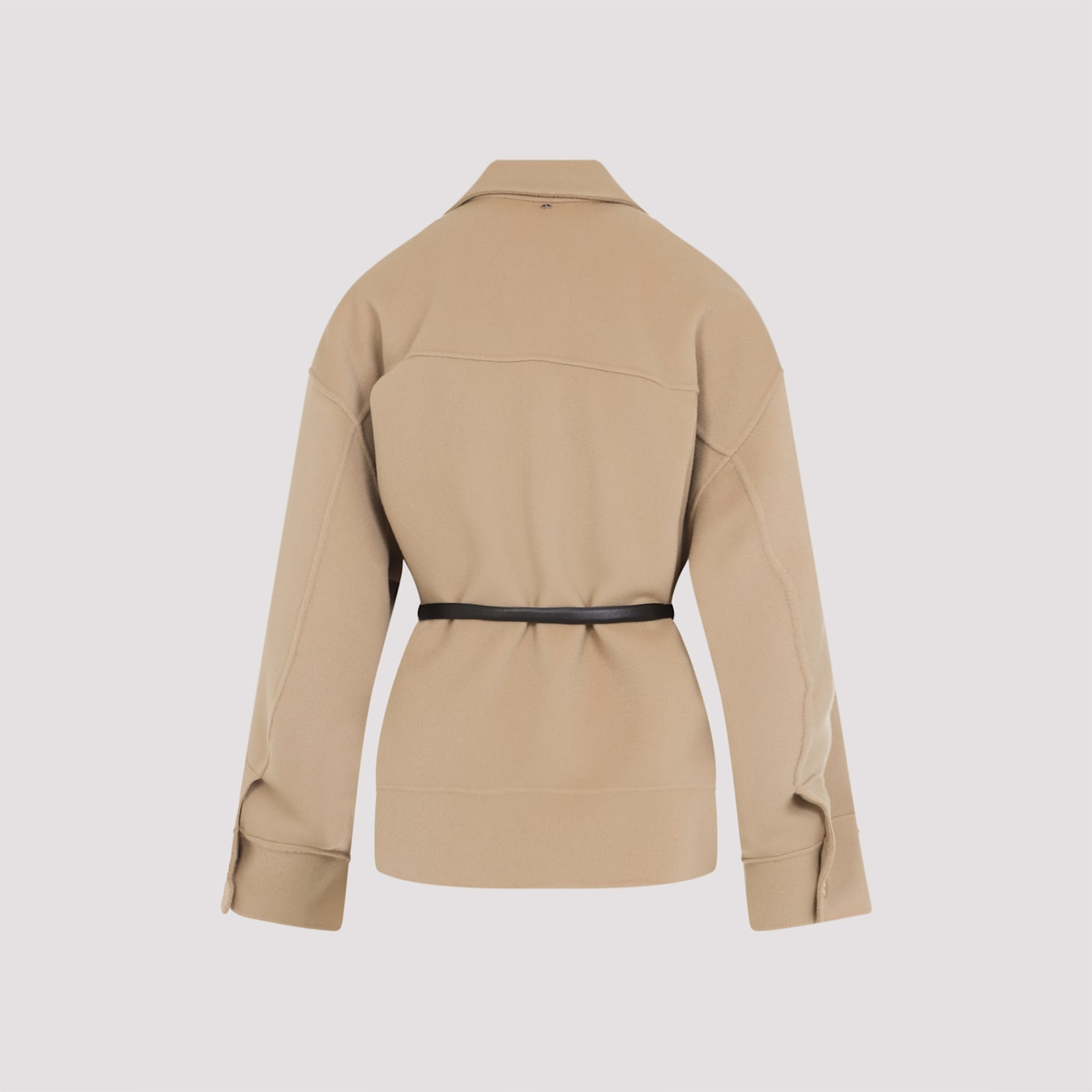 Sportmax Wool Jacket Belt Flap Pockets In Neutral
