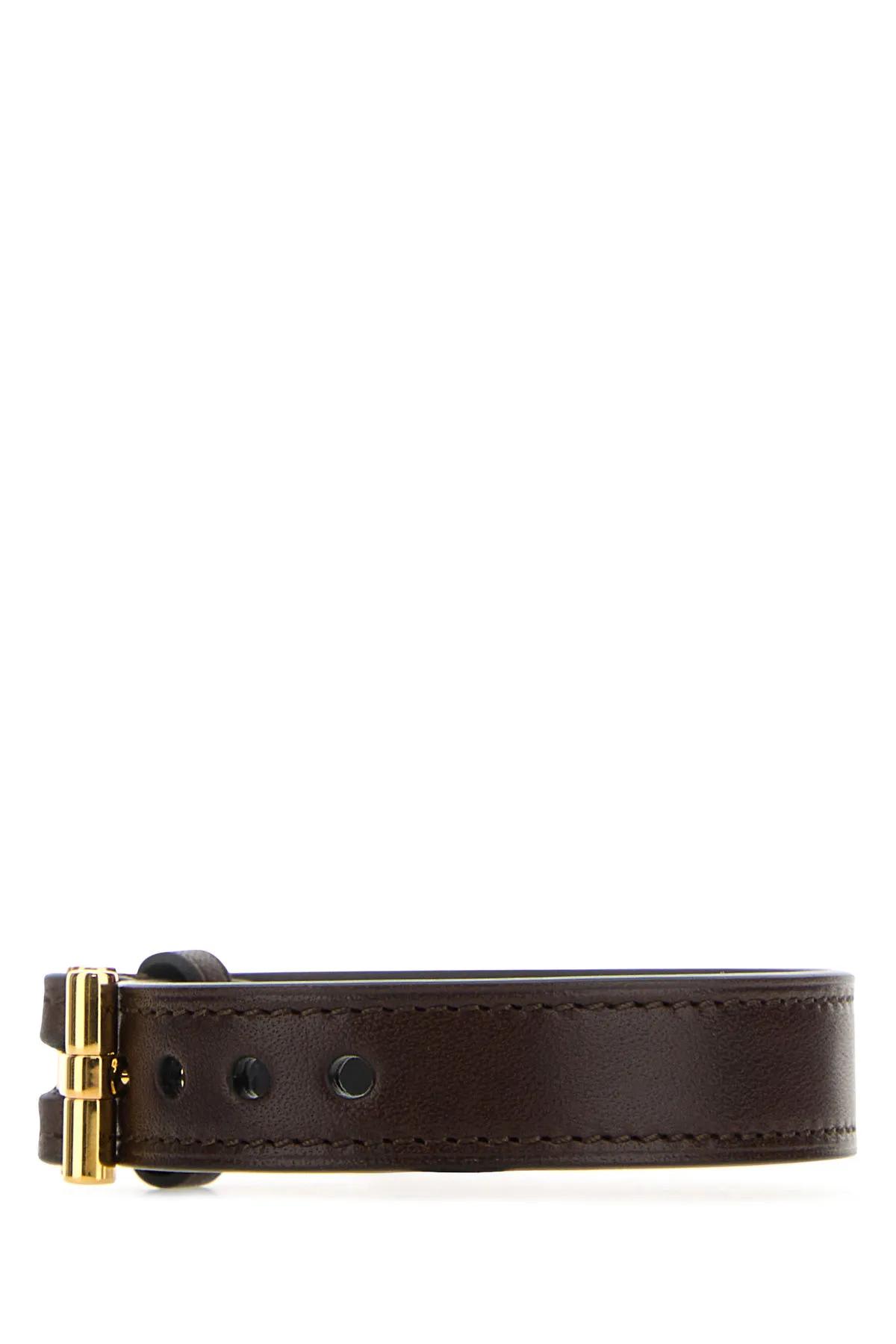 Shop Tom Ford Dark Brown Leather T Bracelet