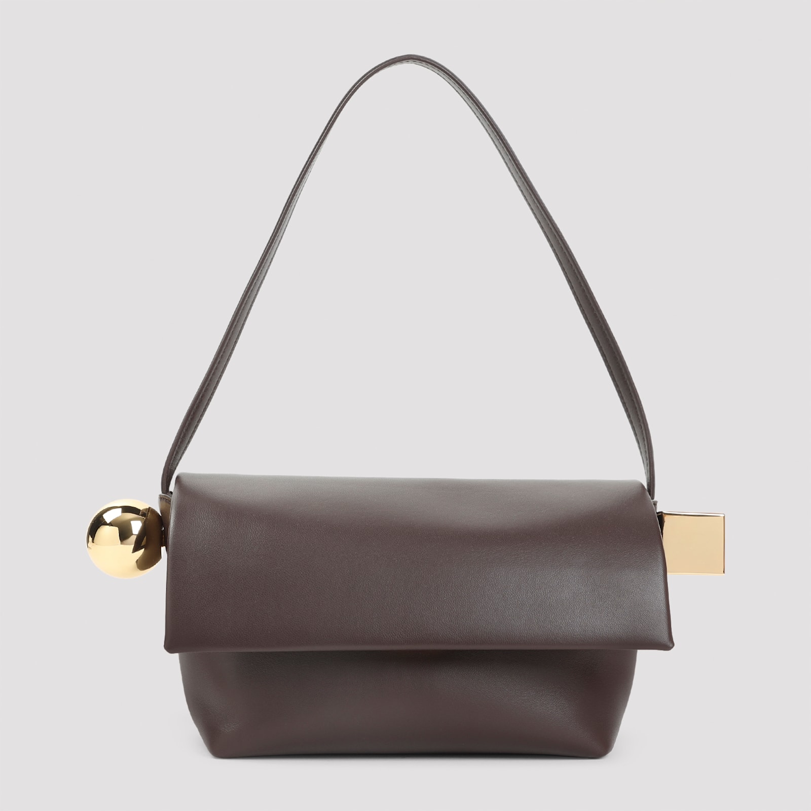 Jacquemus Dark Brown Lamb Leather Le Rond Carre Handbag In Gray