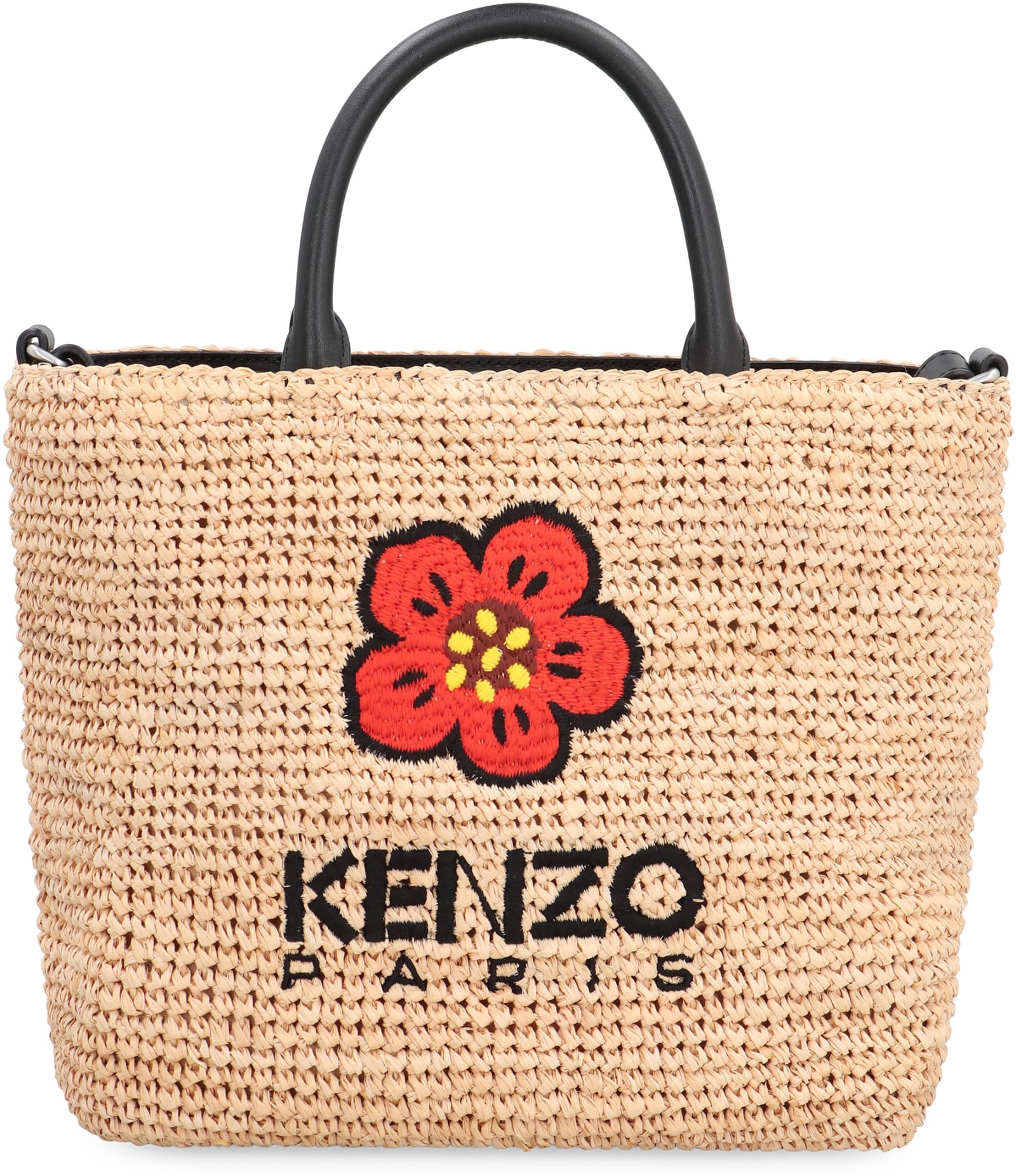 Shop Kenzo Raffia Tote Bag In Black