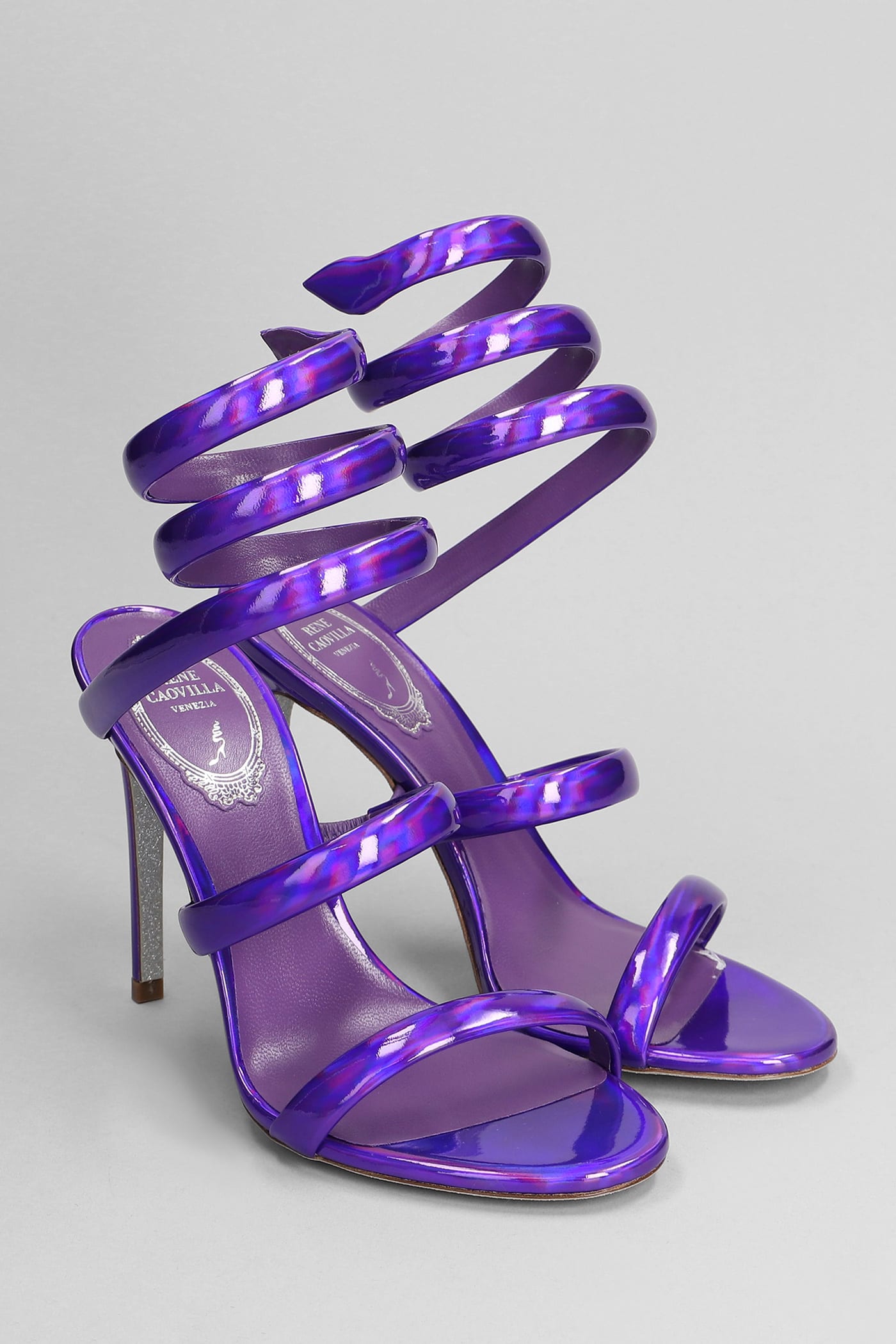 Shop René Caovilla Cleo Sandals In Viola Patent Leather