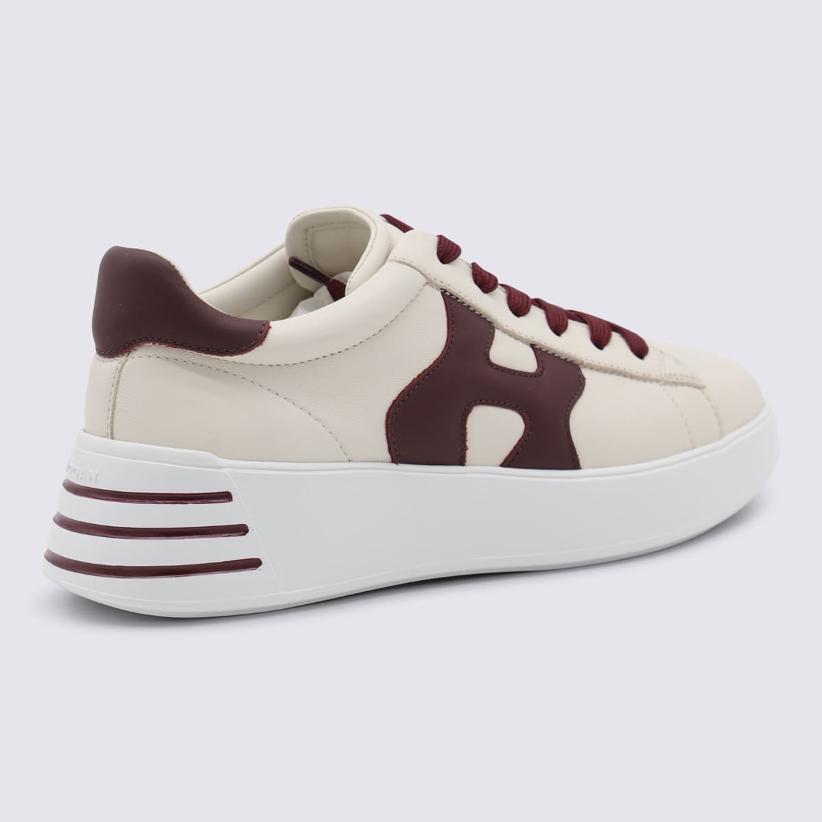 Hogan H564 Ivory Leather Low-top Sneakers In Burgundy