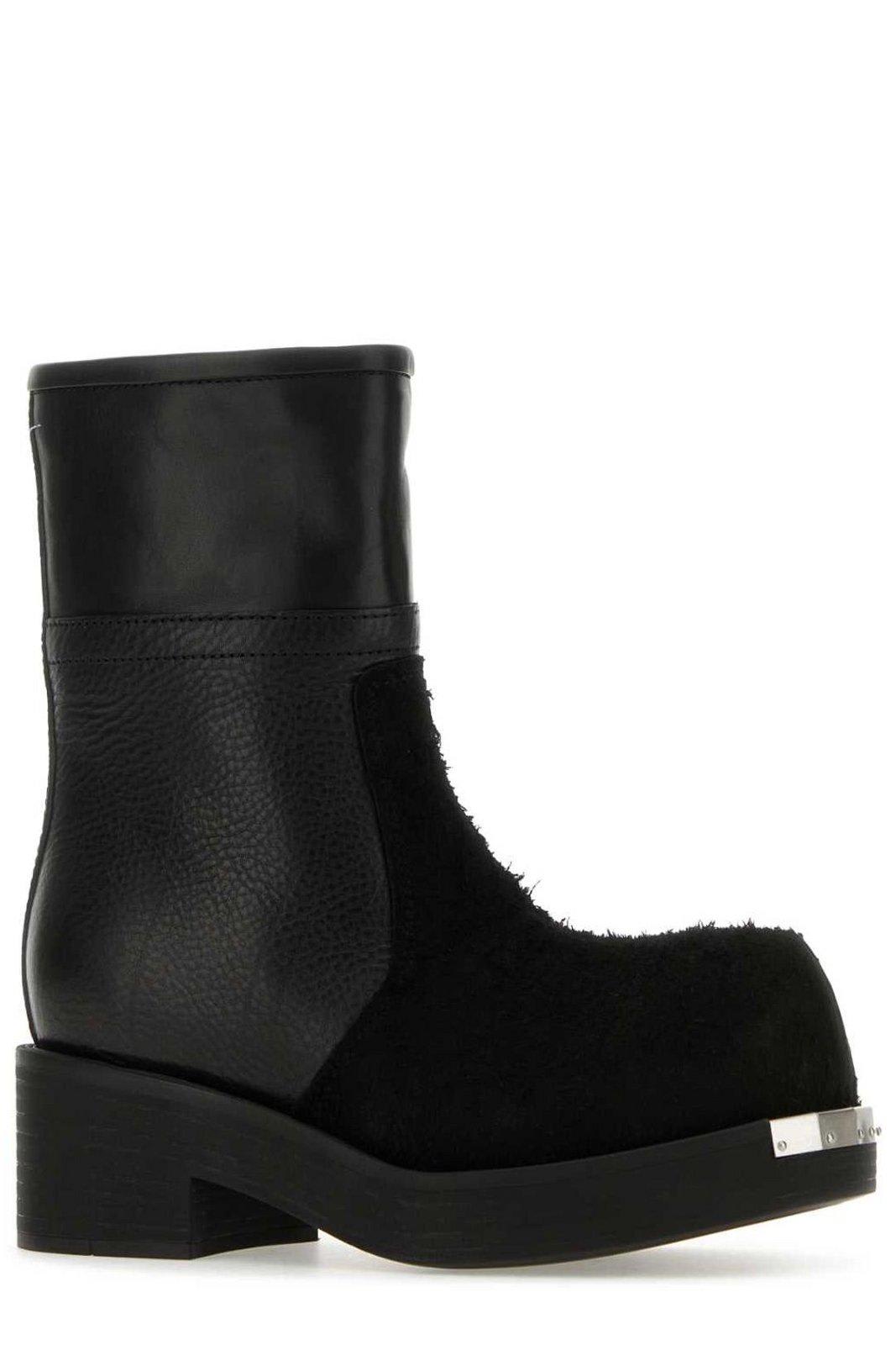 Shop Mm6 Maison Margiela Round Toe Ankle Boots In Black