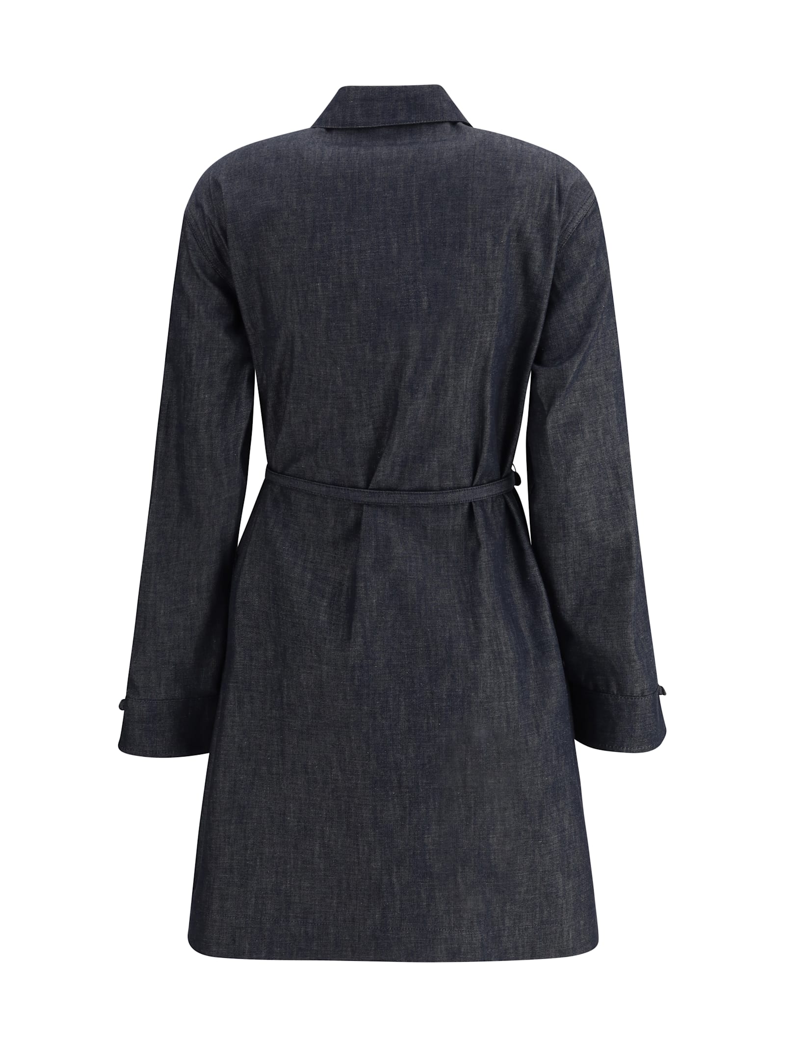 Fendi Belted Denim Shirt Mini Dress In Black