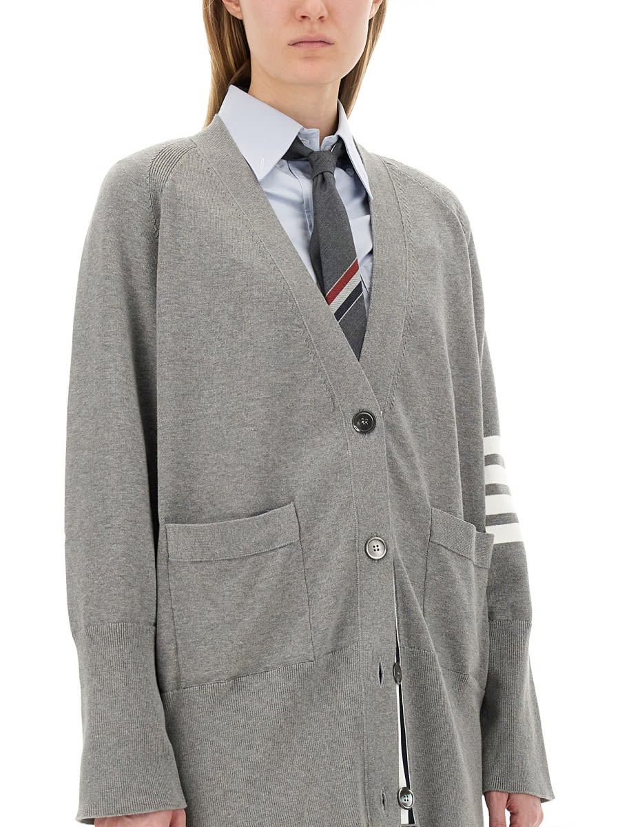 Shop Thom Browne Cardigan With Inlay 4bar In Grey