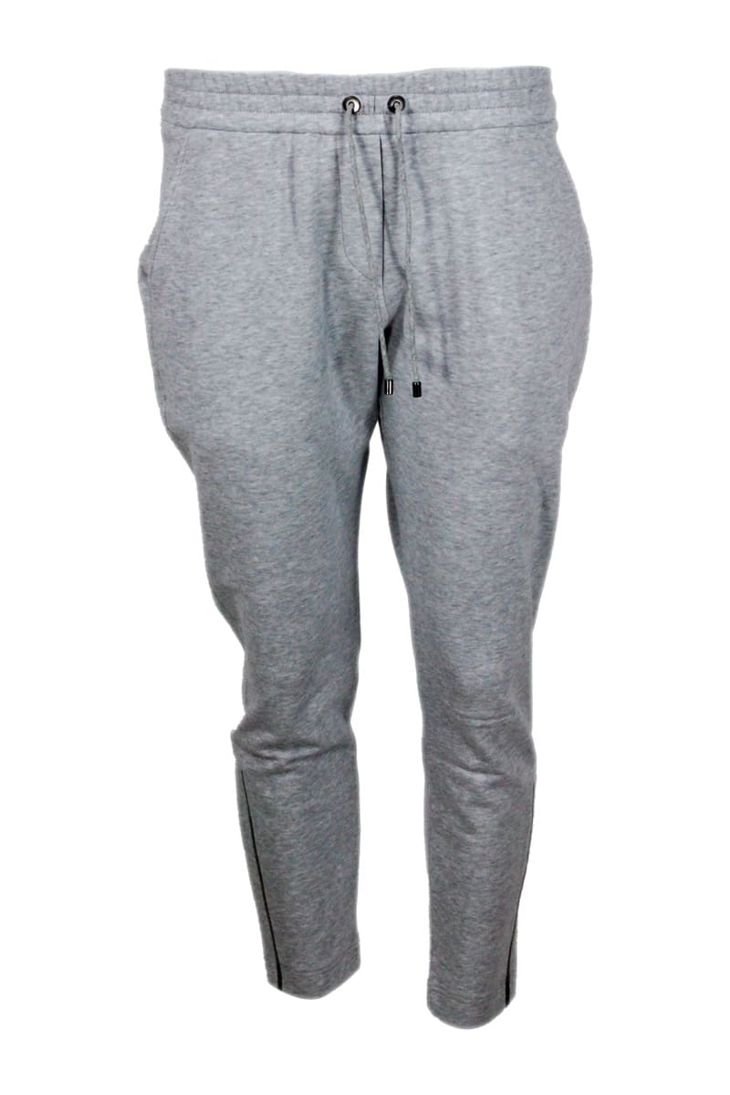 Brunello Cucinelli Stretch Cotton Fleece Joggers With Zip And Monili At The Bottom