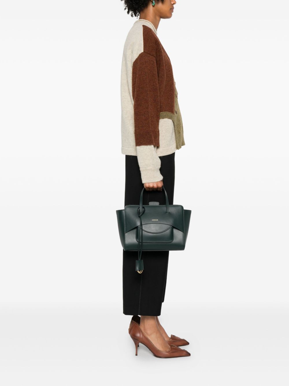 Hidesins Flap Medium Leather Tote In Green