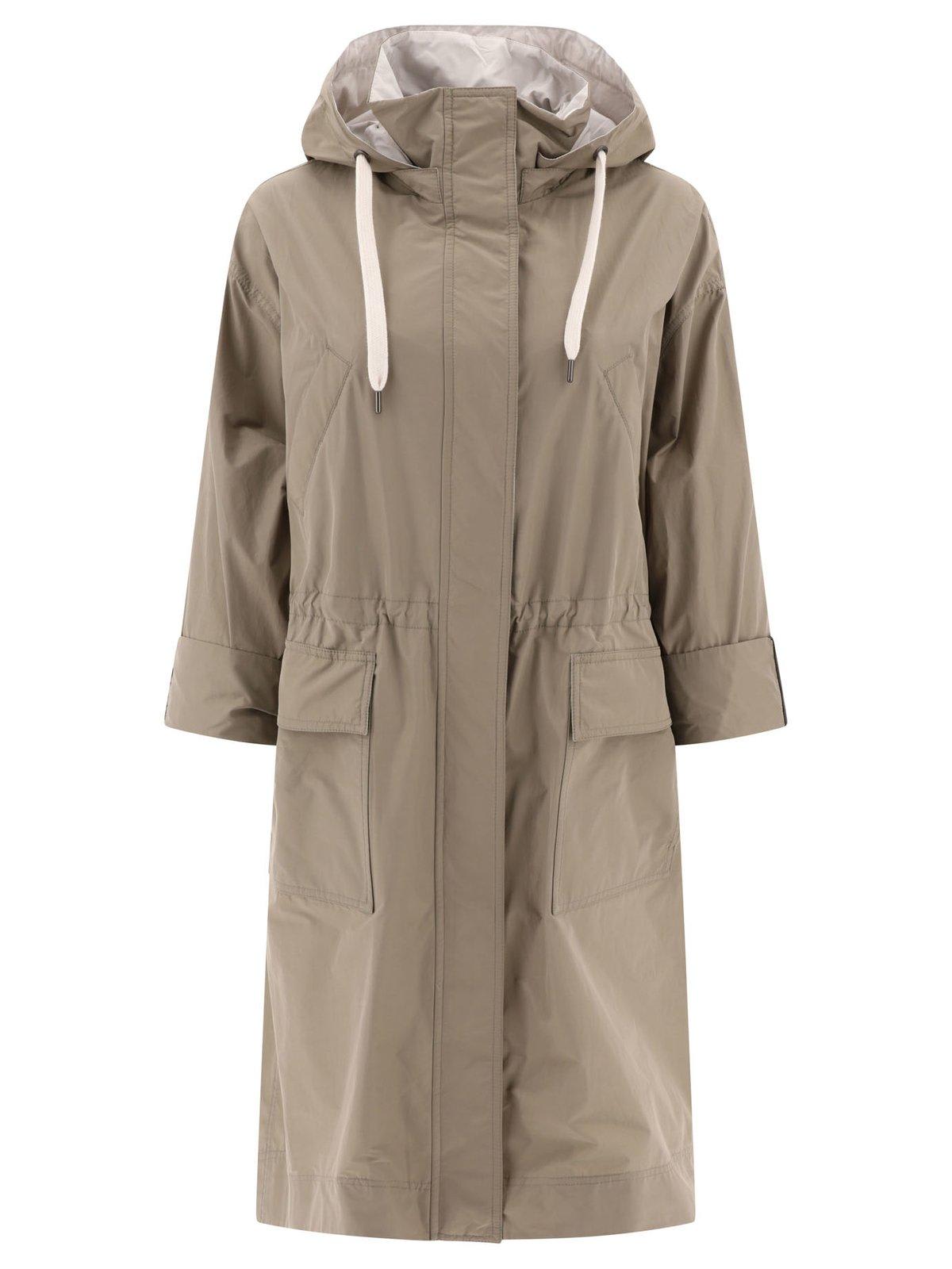 Shop Brunello Cucinelli Monili Hooded Outerwear Jacket In Dove Grey