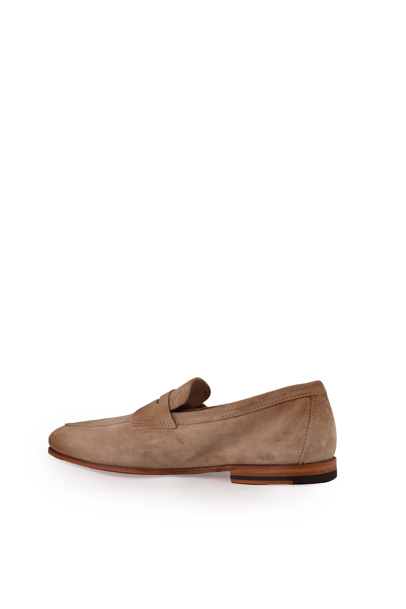 Santoni Man Loafers Camel Size 9 Leather In Beige