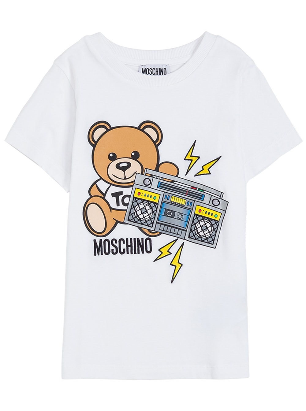 Moschino White Cotton T-shirt With Teddy Music Print