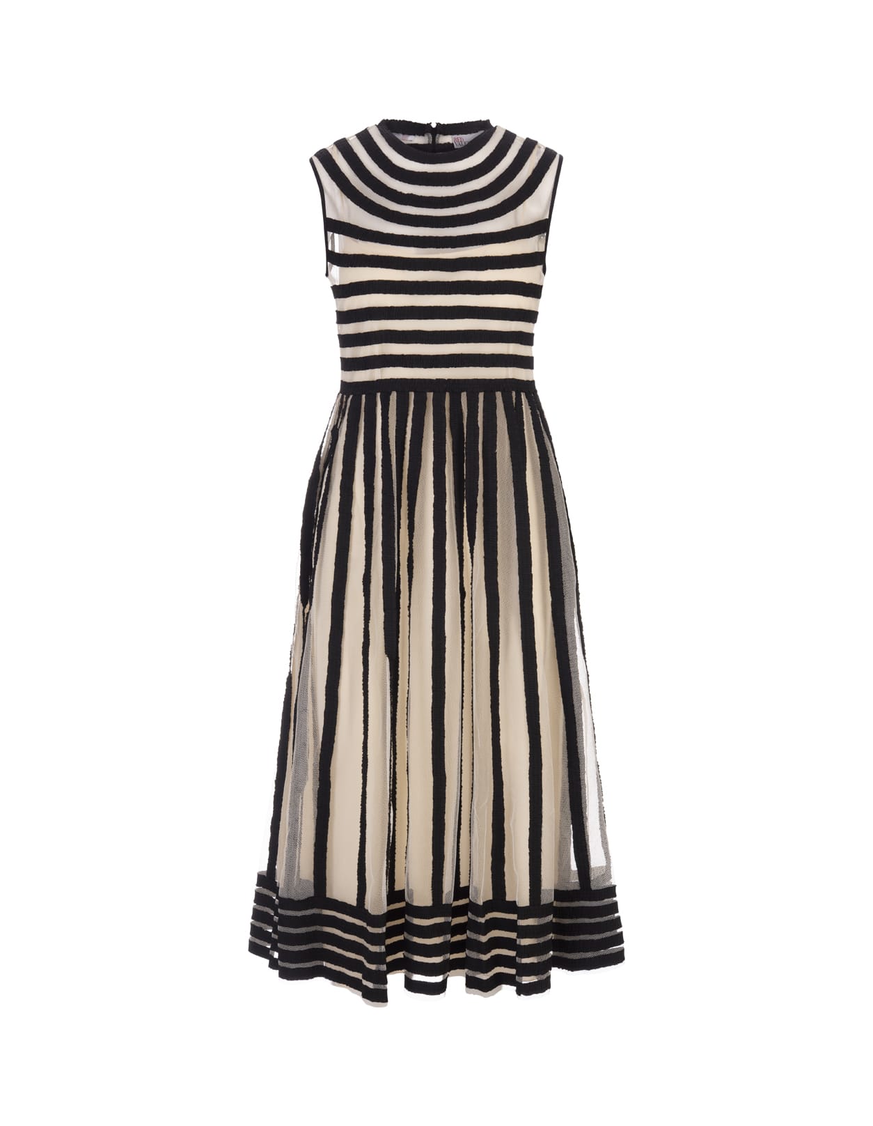 RED Valentino Ivory Midi Dress In Point Desprit Tulle With Black Ribbons