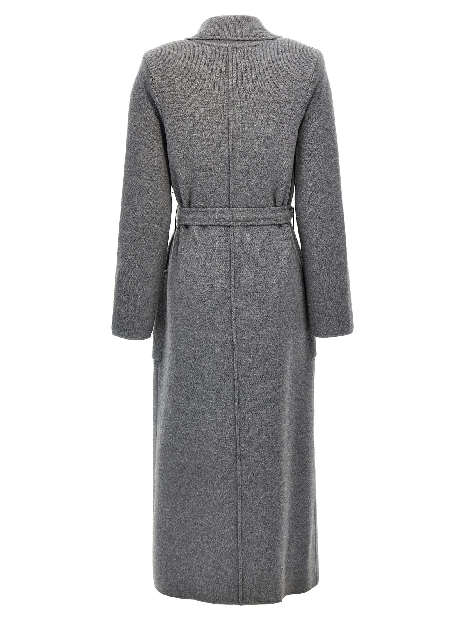 Elisabetta Franchi Steel Melange Belted Coat In Gray