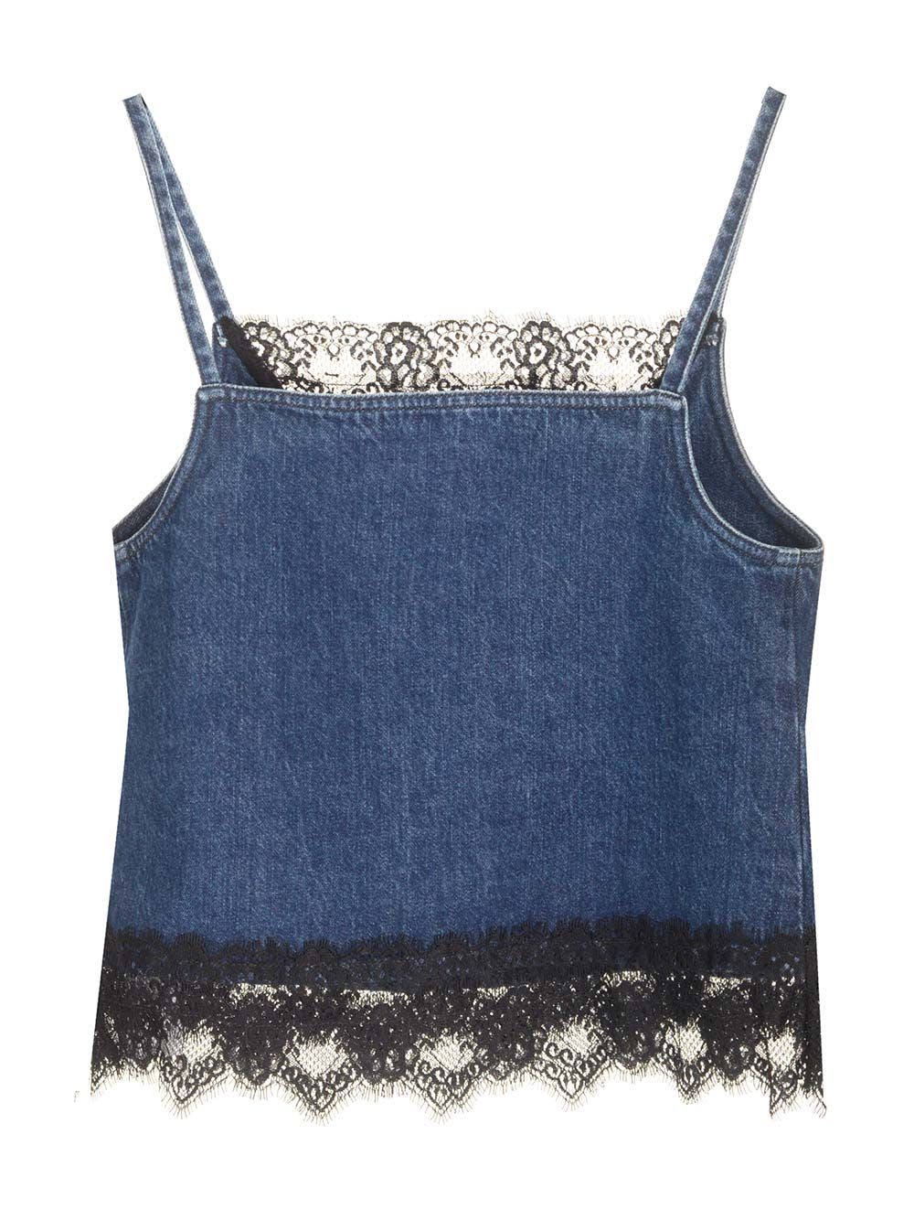 Shop Off-white Denim And Lace Top In Blue