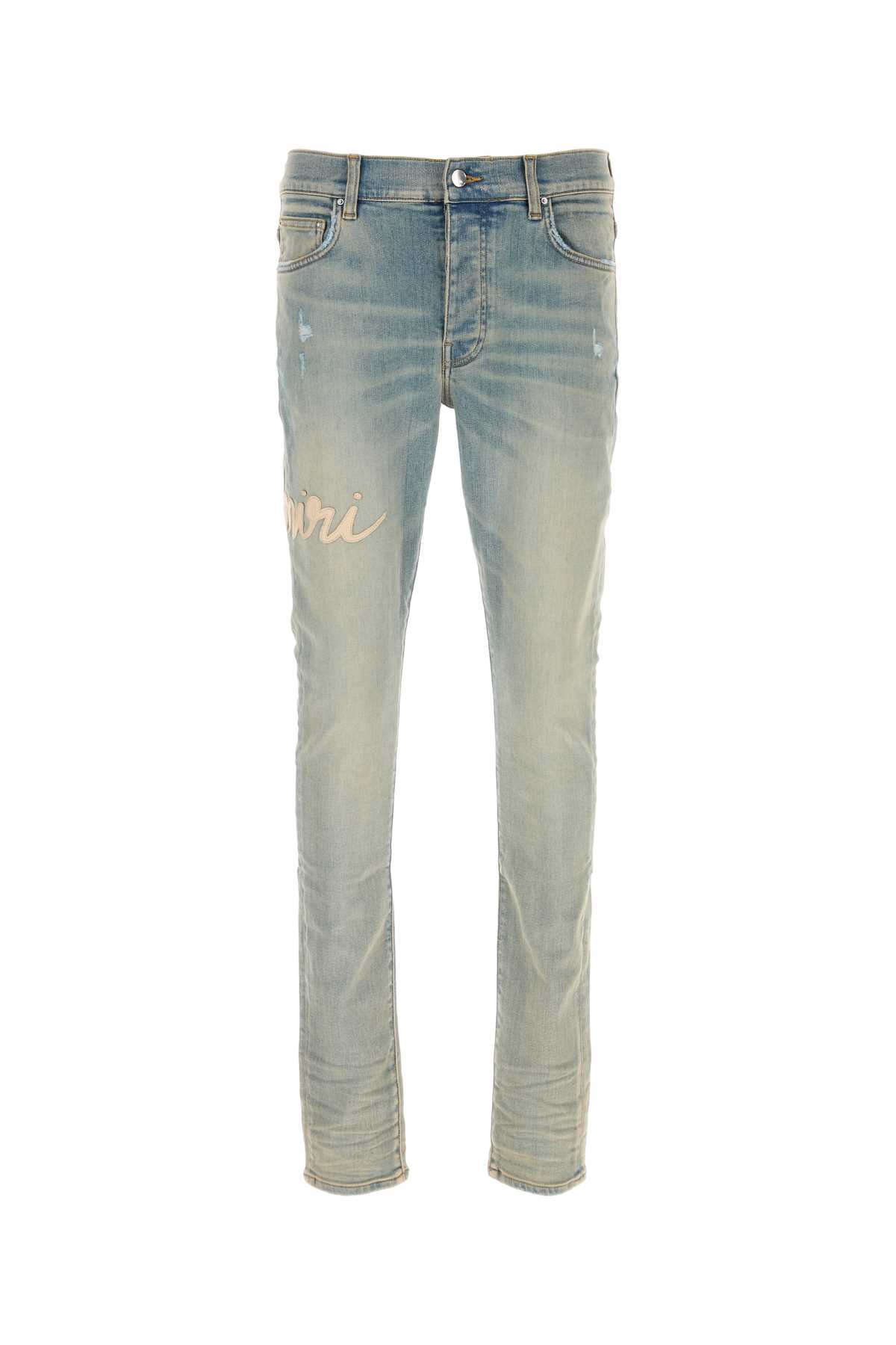 Shop Amiri Stretch Denim  Script Jeans In Antiqueindigo