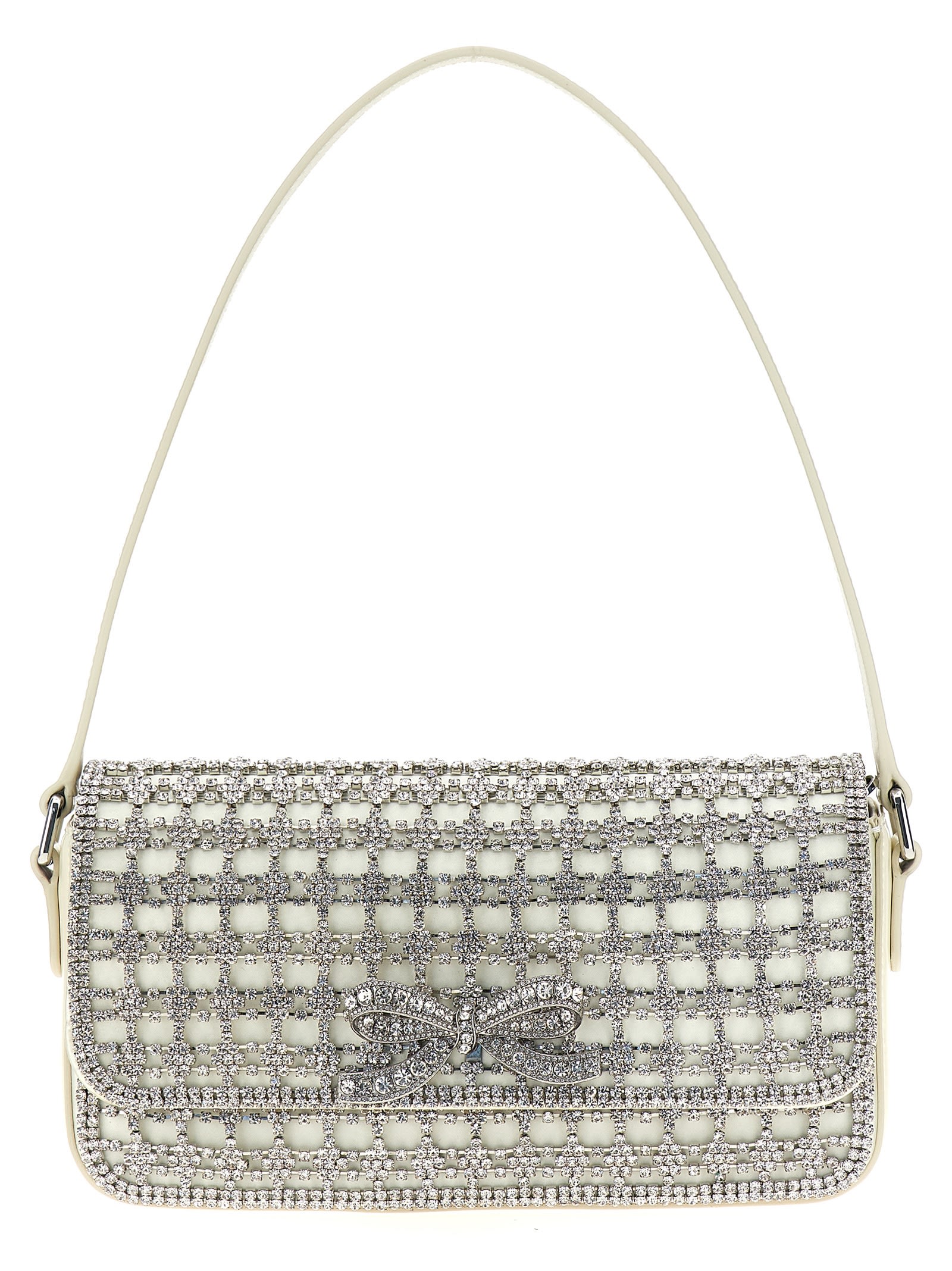 Shop Self-portrait Champagne Crystal Baguette Shoulder Bag In Neutrals/silver