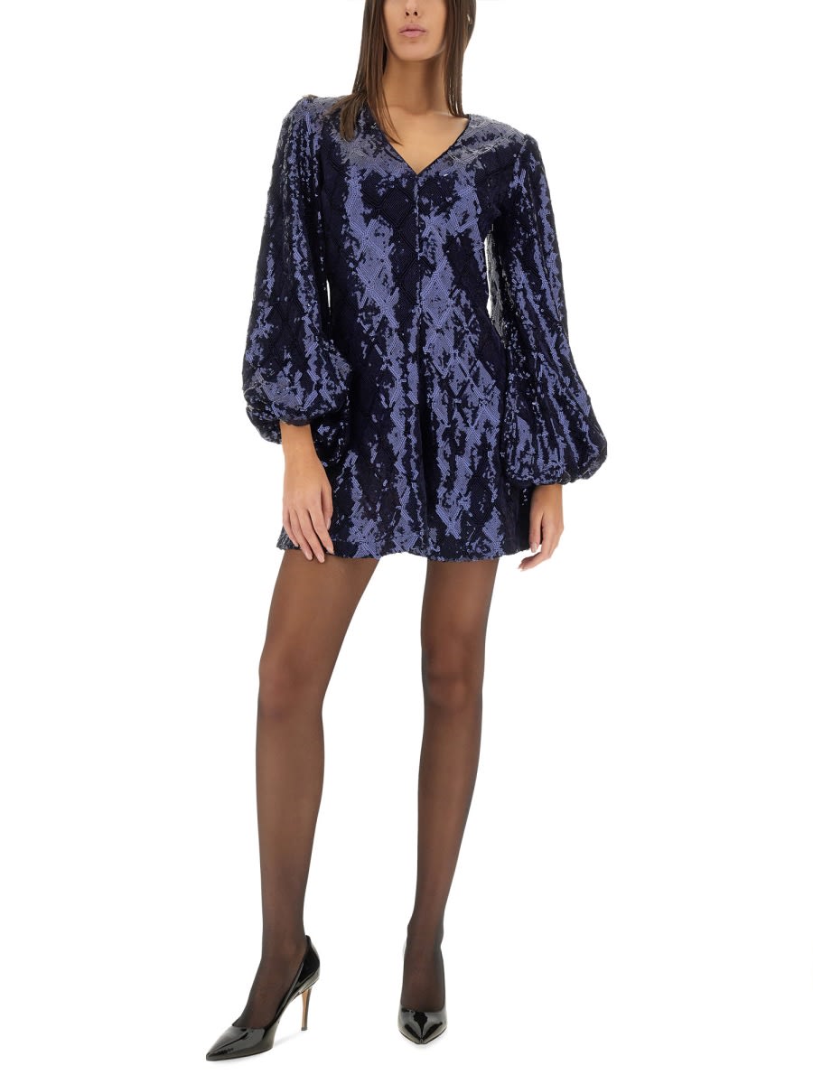 Rotate Birger Christensen Mini Dress With Floral Pattern In Blue